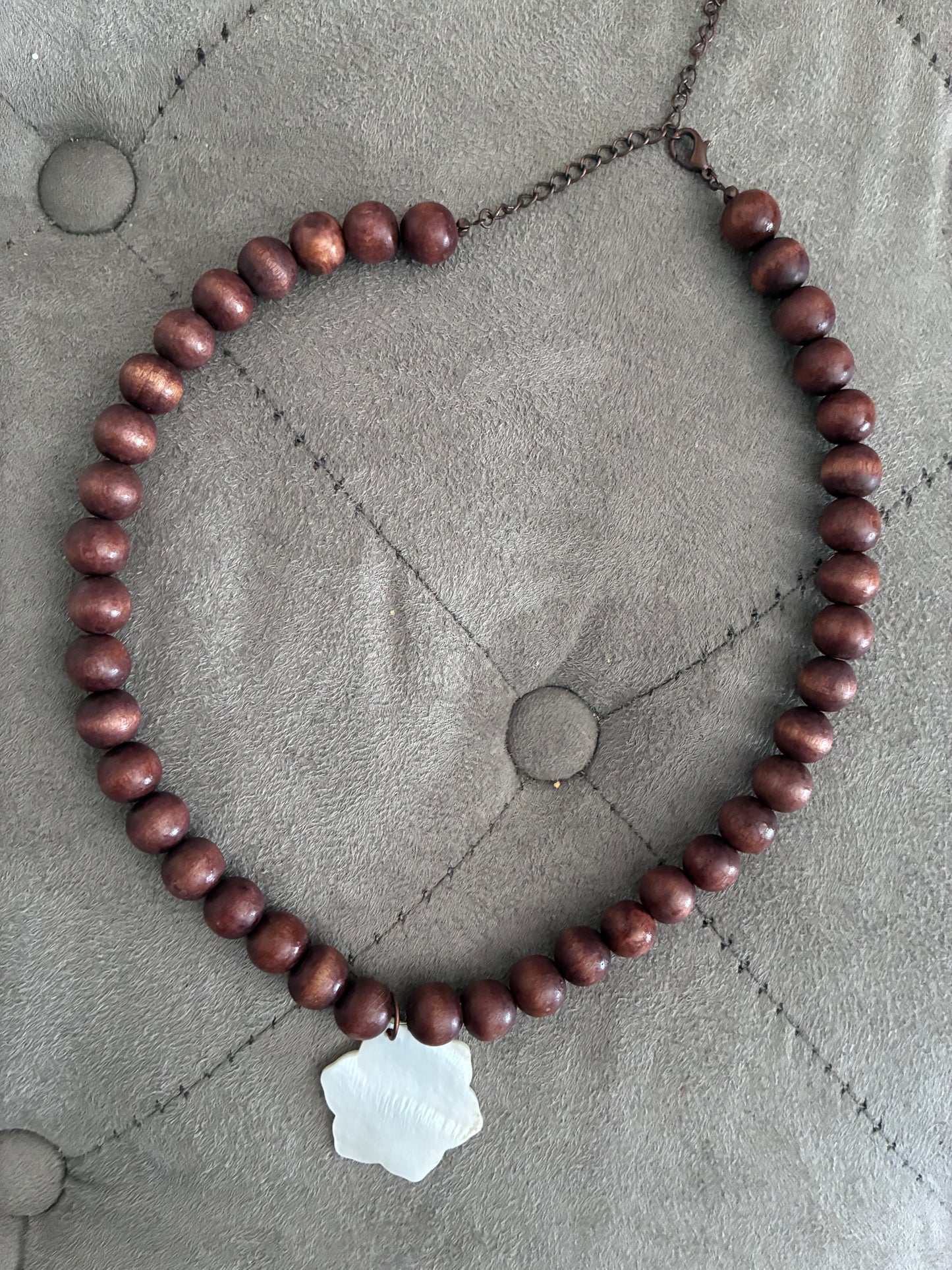 Wood Bead & Mother of Pearl Flower