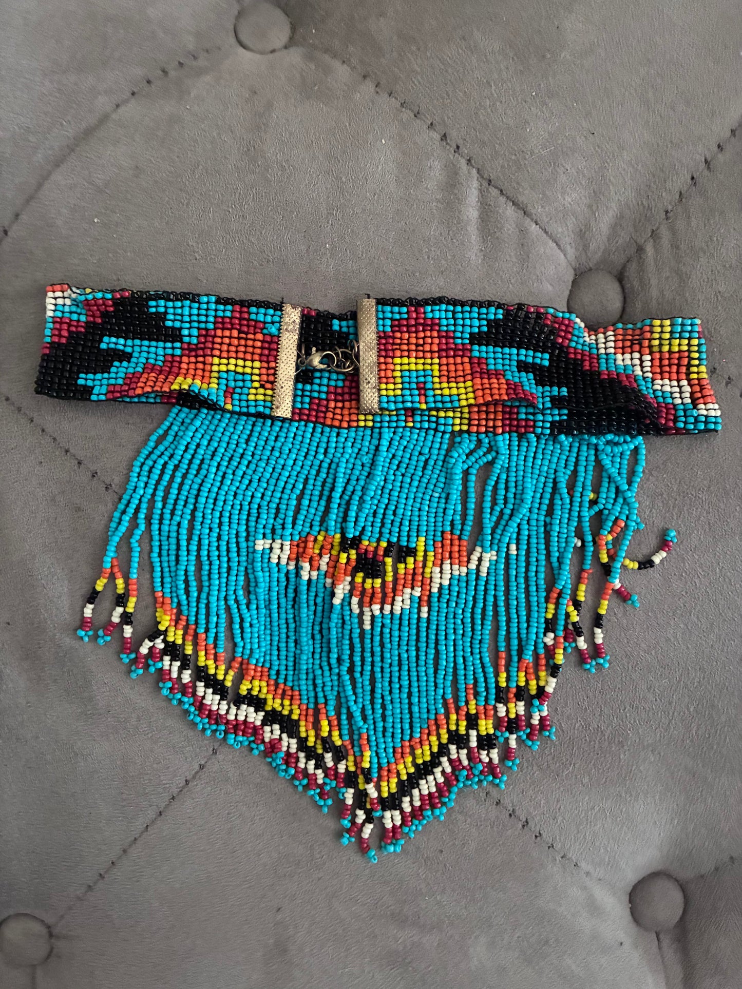 Turquoise Beaded Fringe Statement Necklace