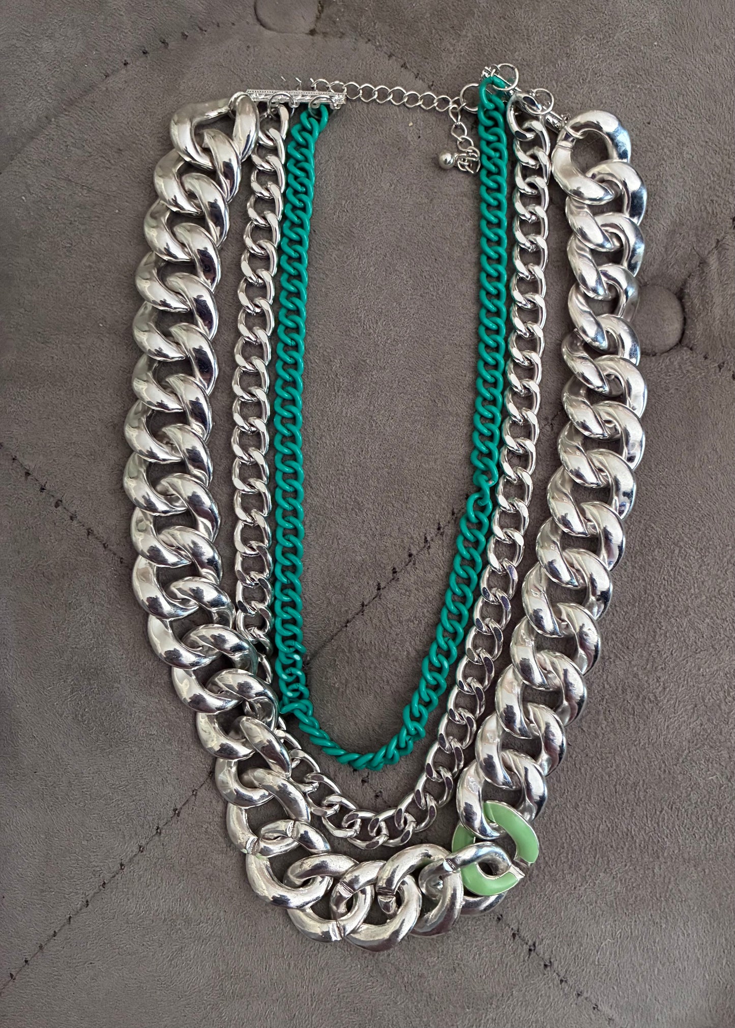 Layered Chunky Chain Necklace Set – Silver & Turquoise
