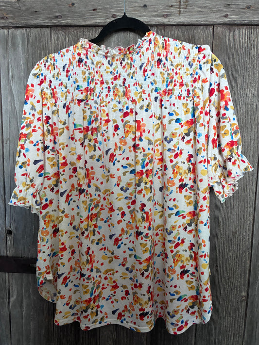 Melloday Watercolor Confetti Smocked Blouse