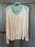 Fishnet Crochet Embroidered Leaf Blouse Size: L-XL