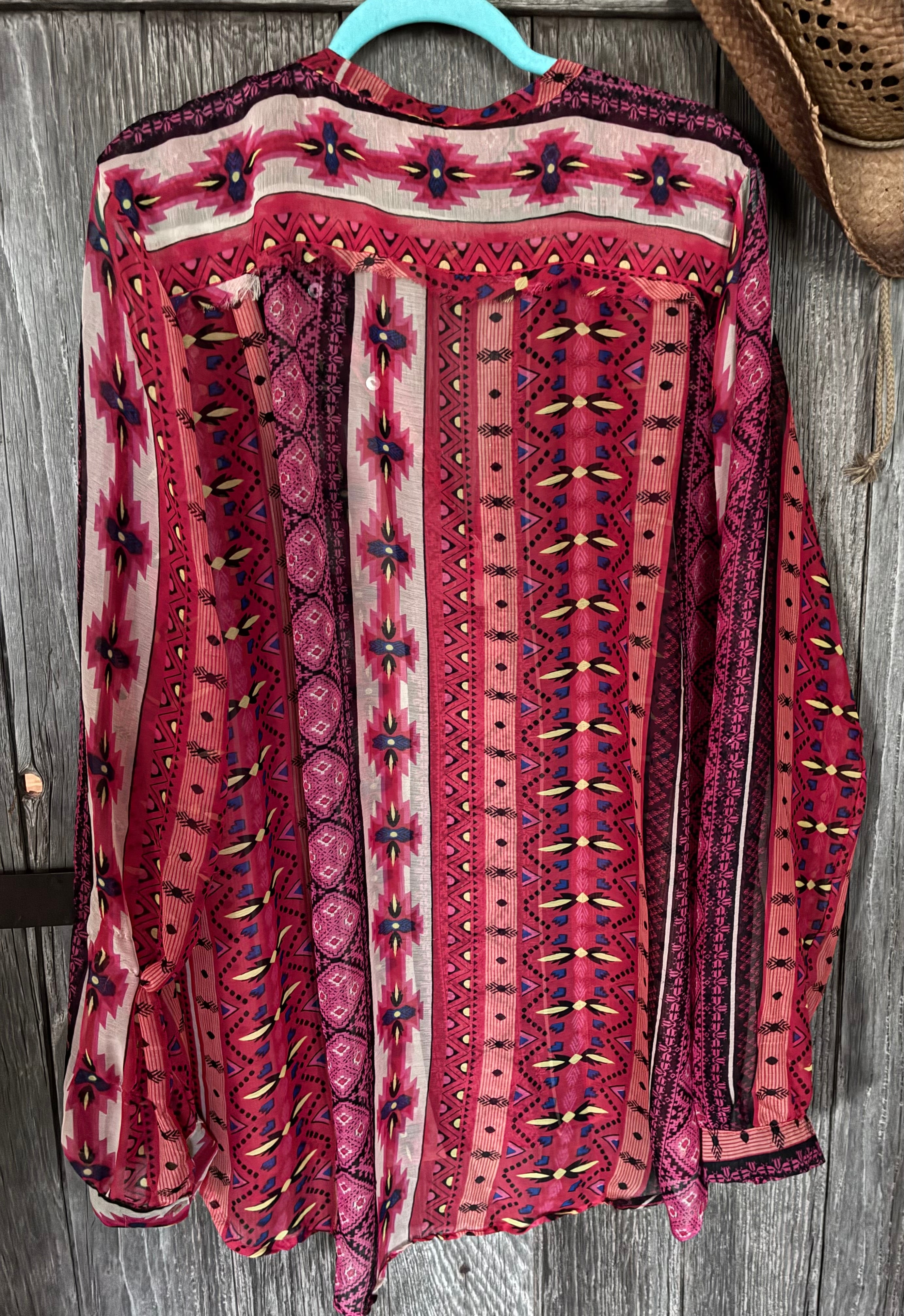 RU Apparel Aztec Boho Western Button-Up Blouse | Size 1X
