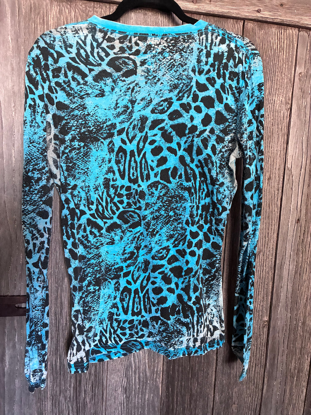 Rock & Roll Cowgirl Turquoise Animal Print Sequin Top