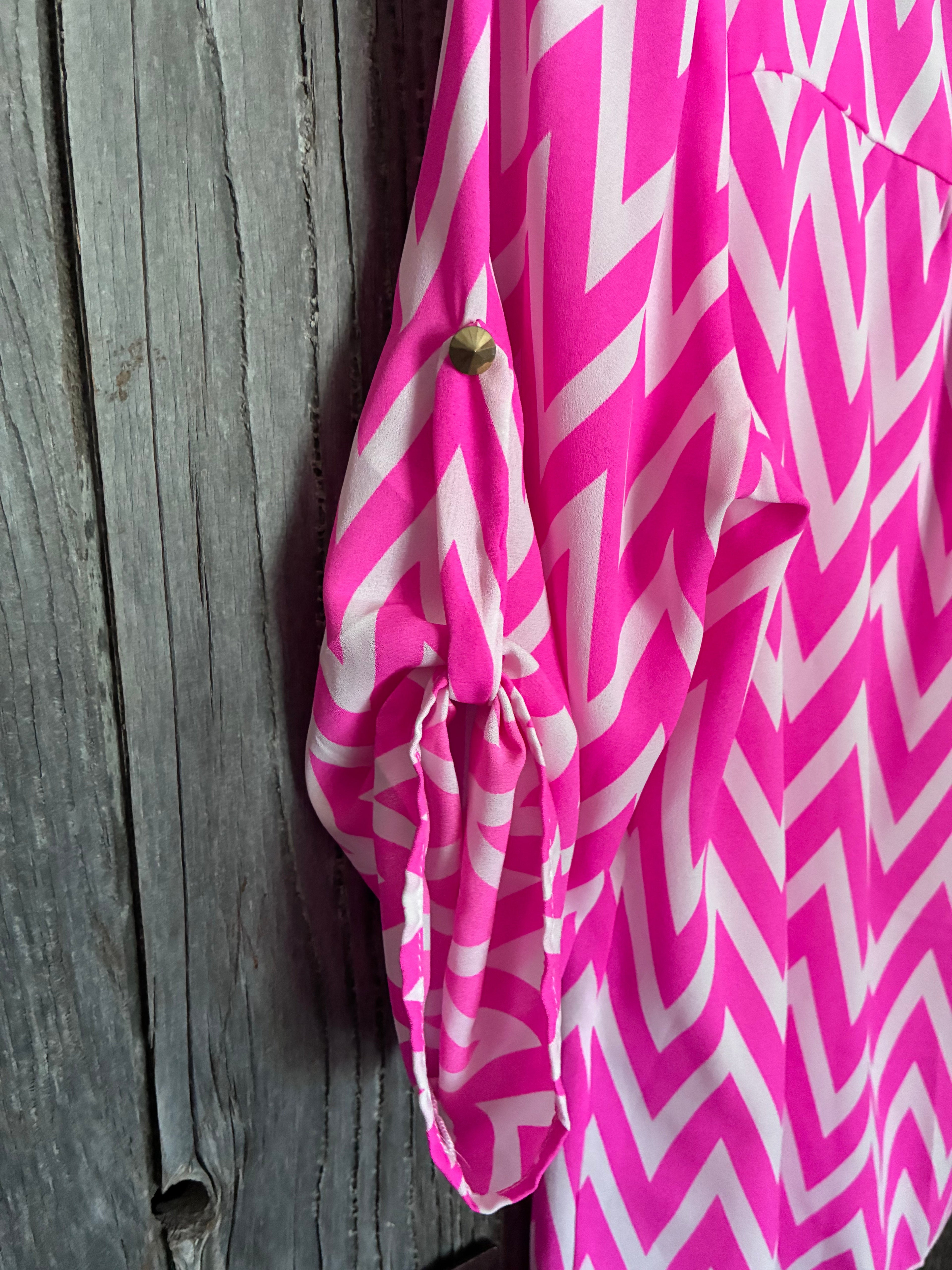 Pink Chevron 3/4 Sleeve Blouse – L