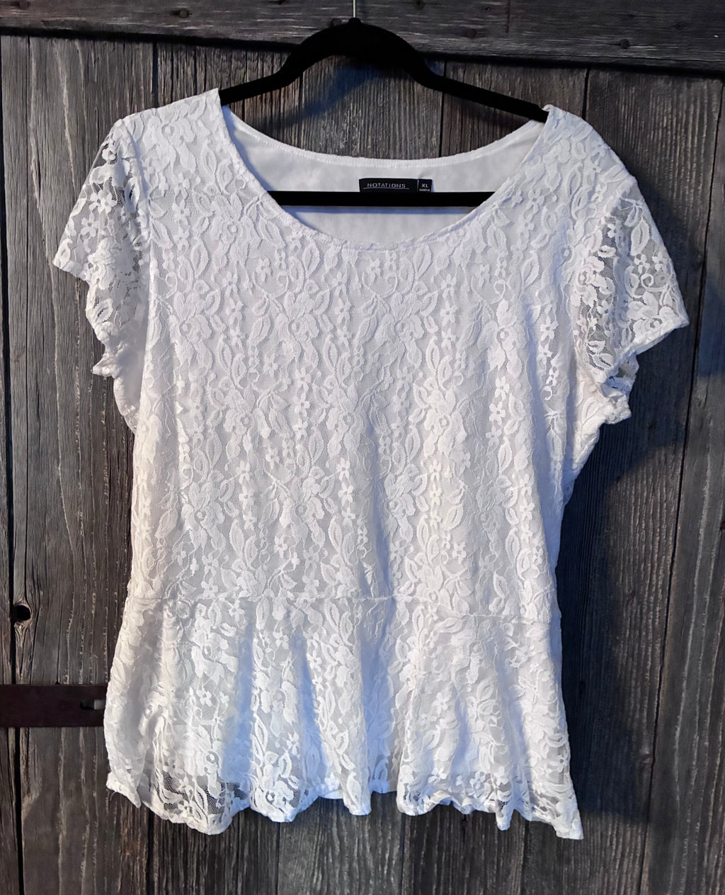Notations White Lace Peplum Top | Size XL
