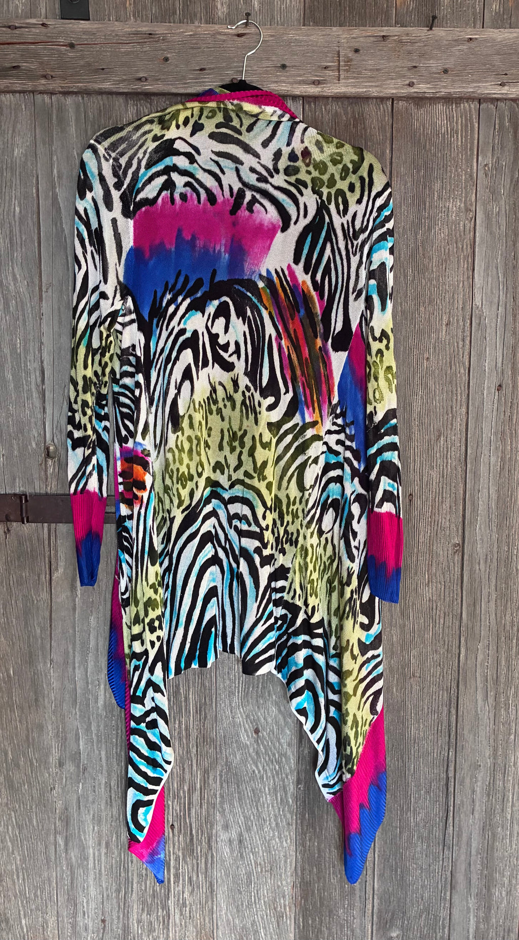 Adore mixed animal print waterfall cardigan front view