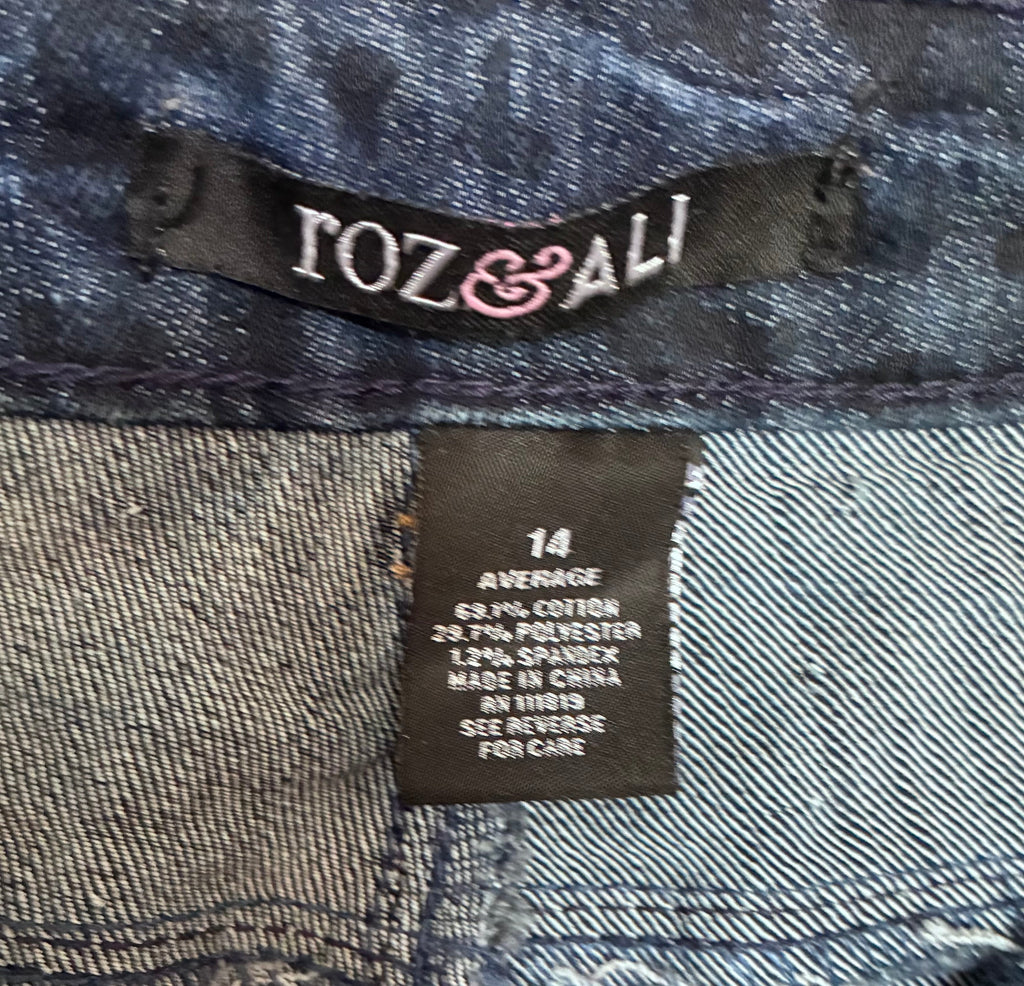 Roz & Ali Dark Wash Leopard Print Skinny Jeans | Size 14