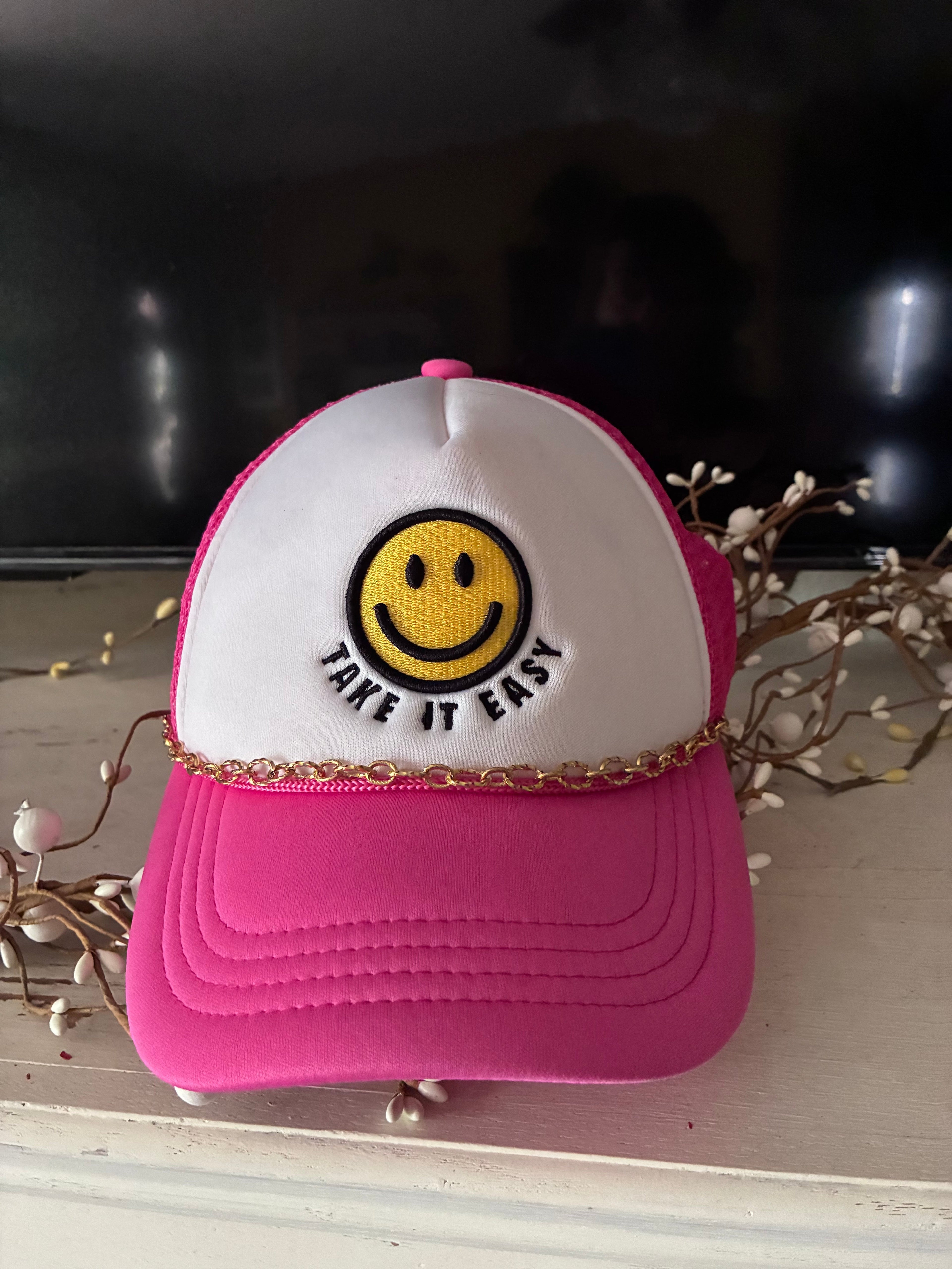 CC Pink Take It Easy Baseball Cap with Bonus: Gold Colored Chain Included!