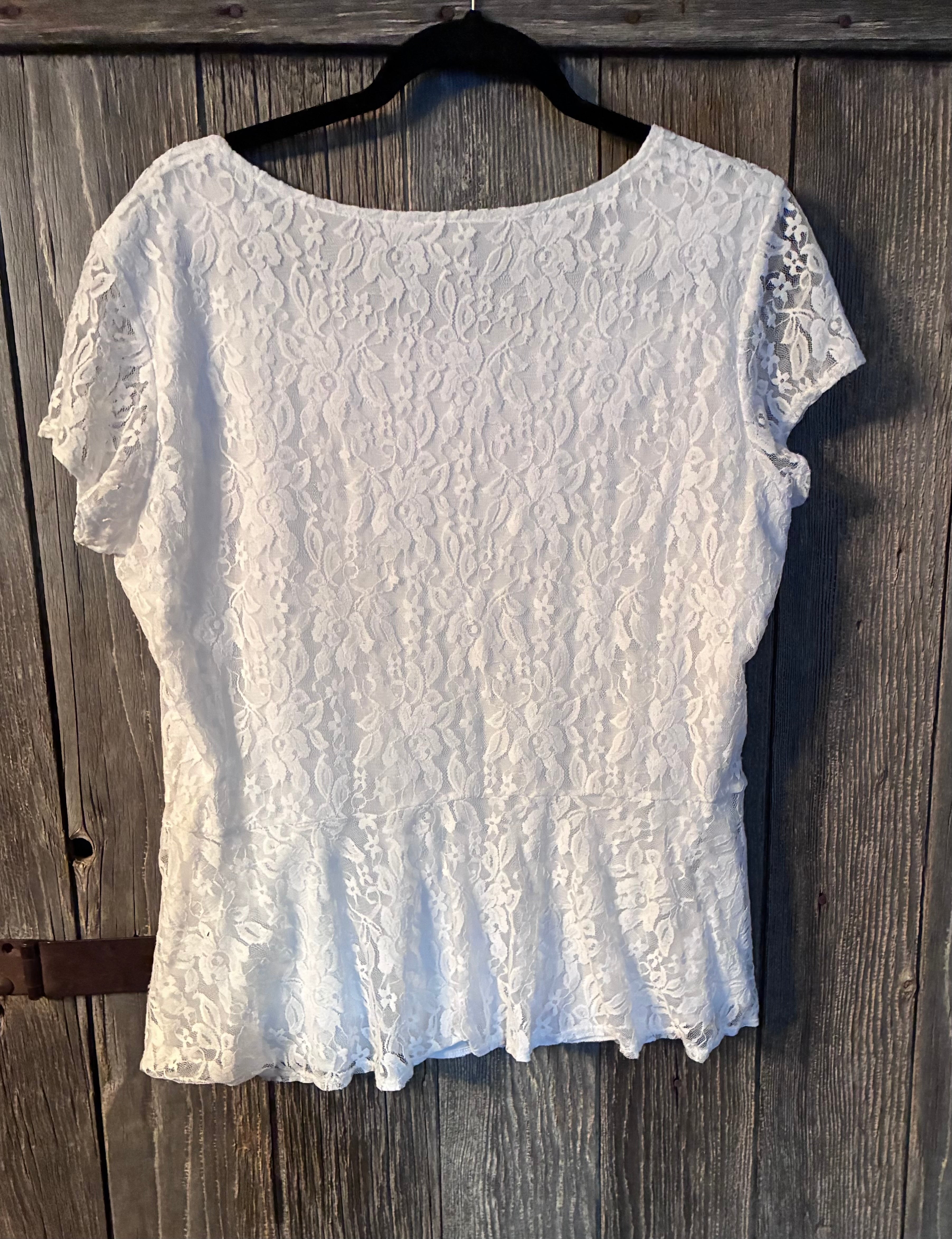 Notations White Lace Peplum Top | Size XL