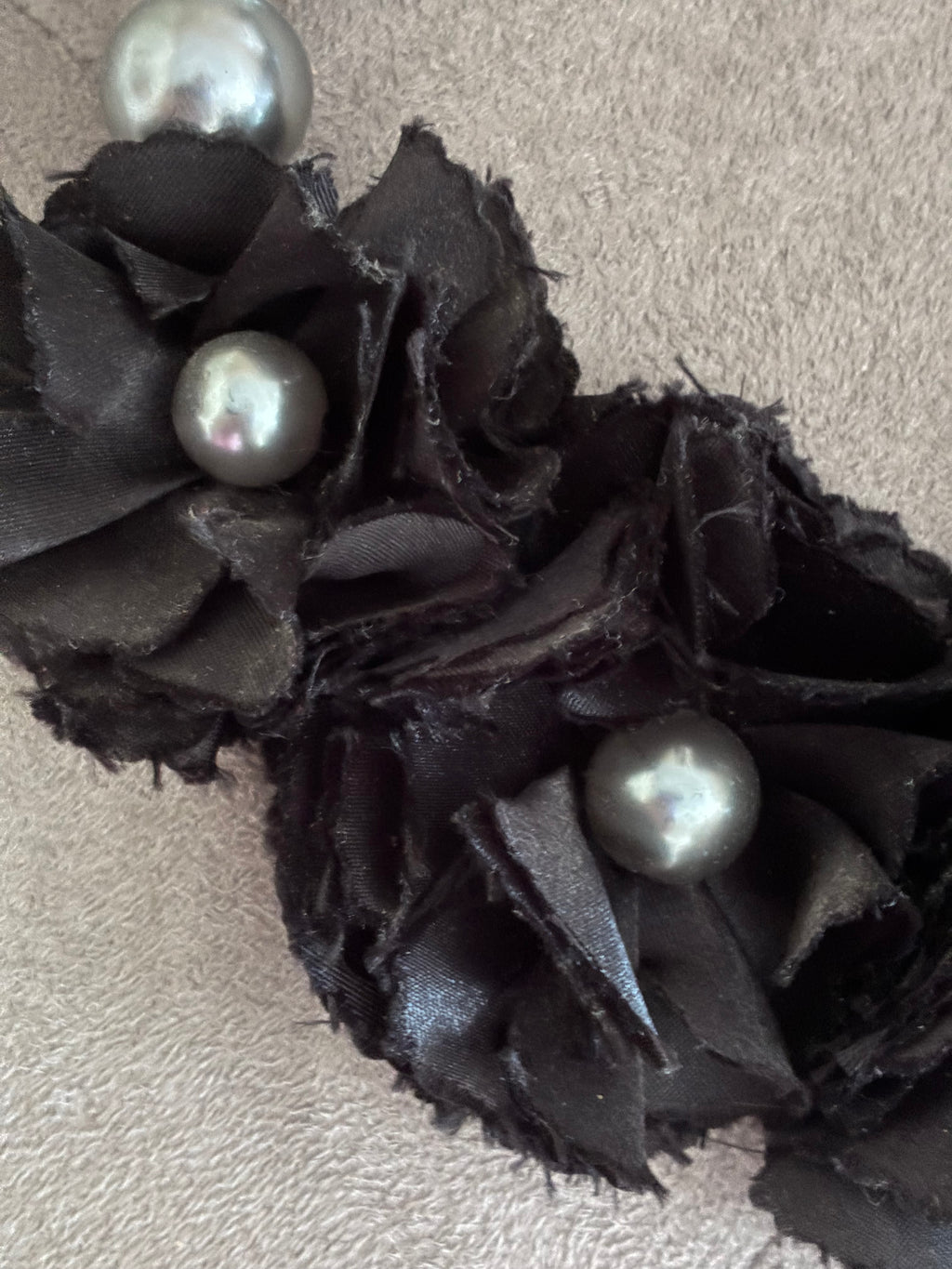 Black Rosette & Silver Pearl Statement Necklace