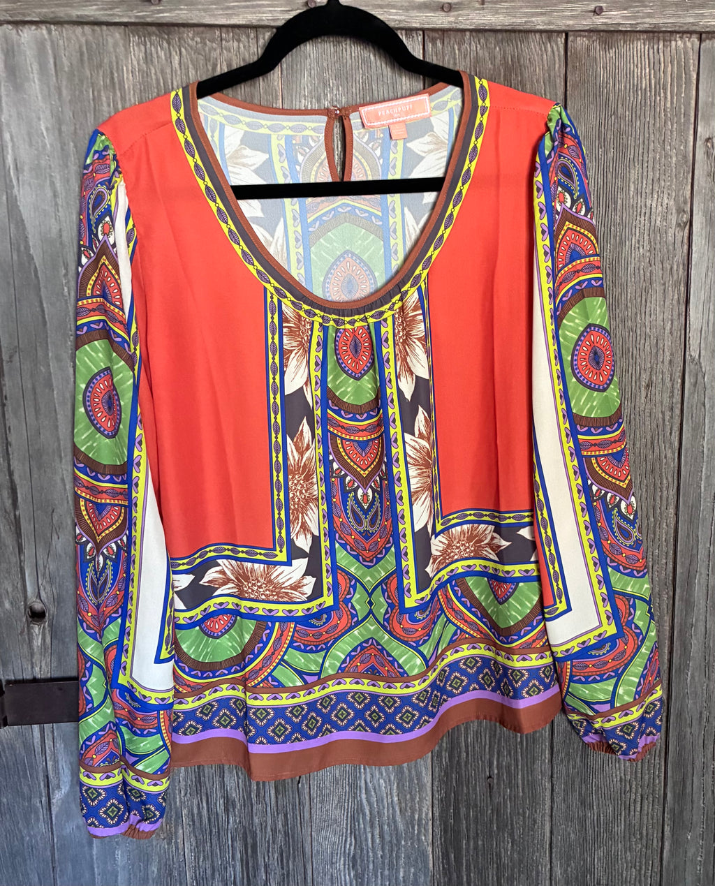 Peachpuff USA Tribal Print Lotus Boho Blouse