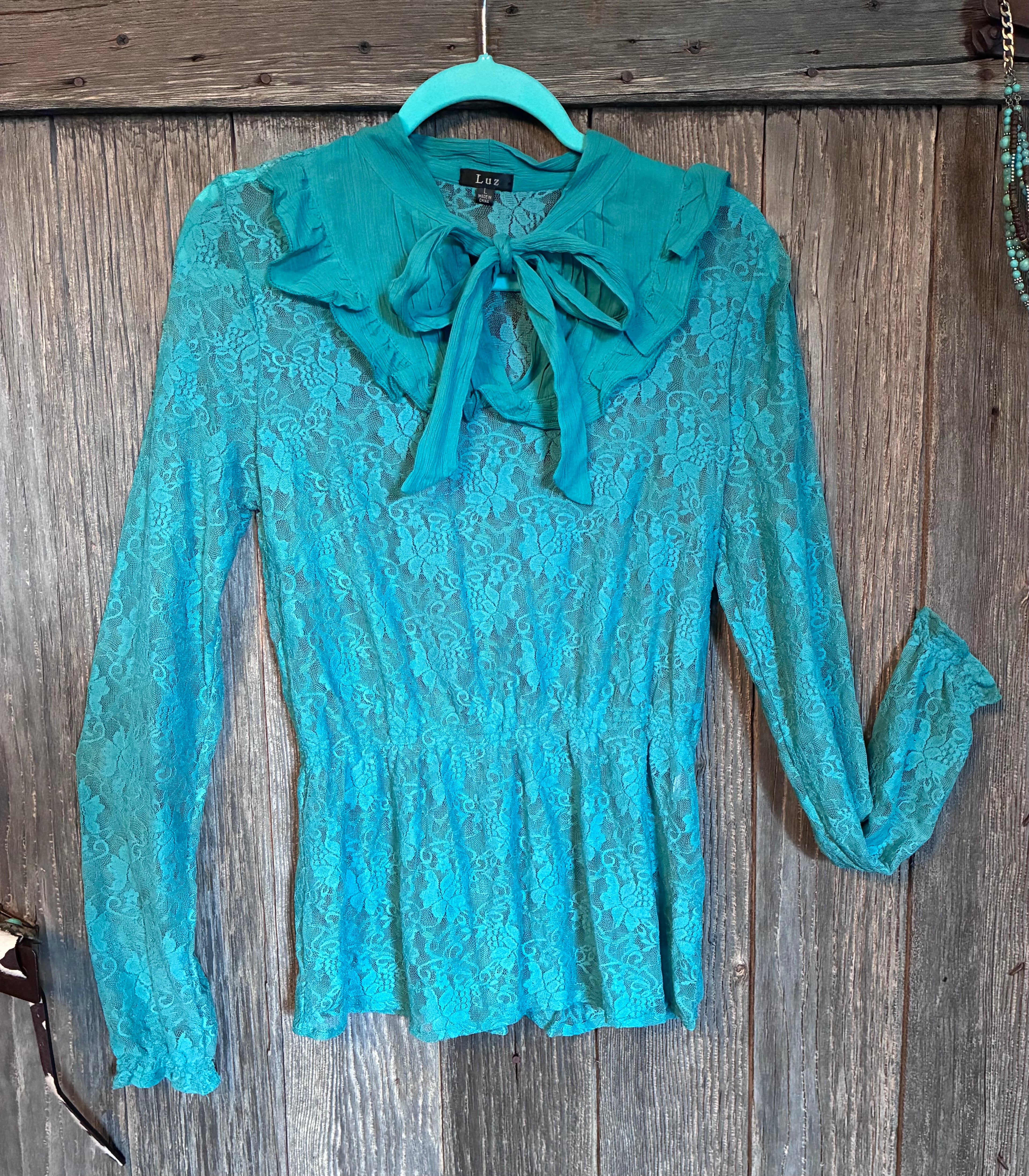 Luz Teal Lace Boho Blouse – Size L