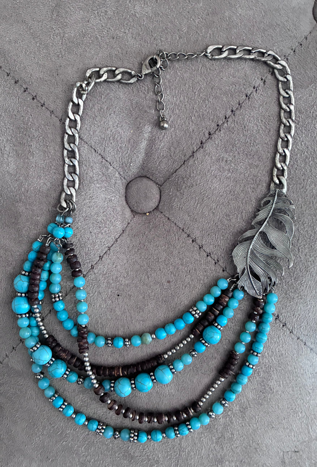 Turquoise Multi-Strand Beaded Feather Necklace