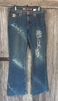 Cruel Girl Low Rise Bootcut Jeans – Bleach Splatter Rose Graphic – Size 11 Long