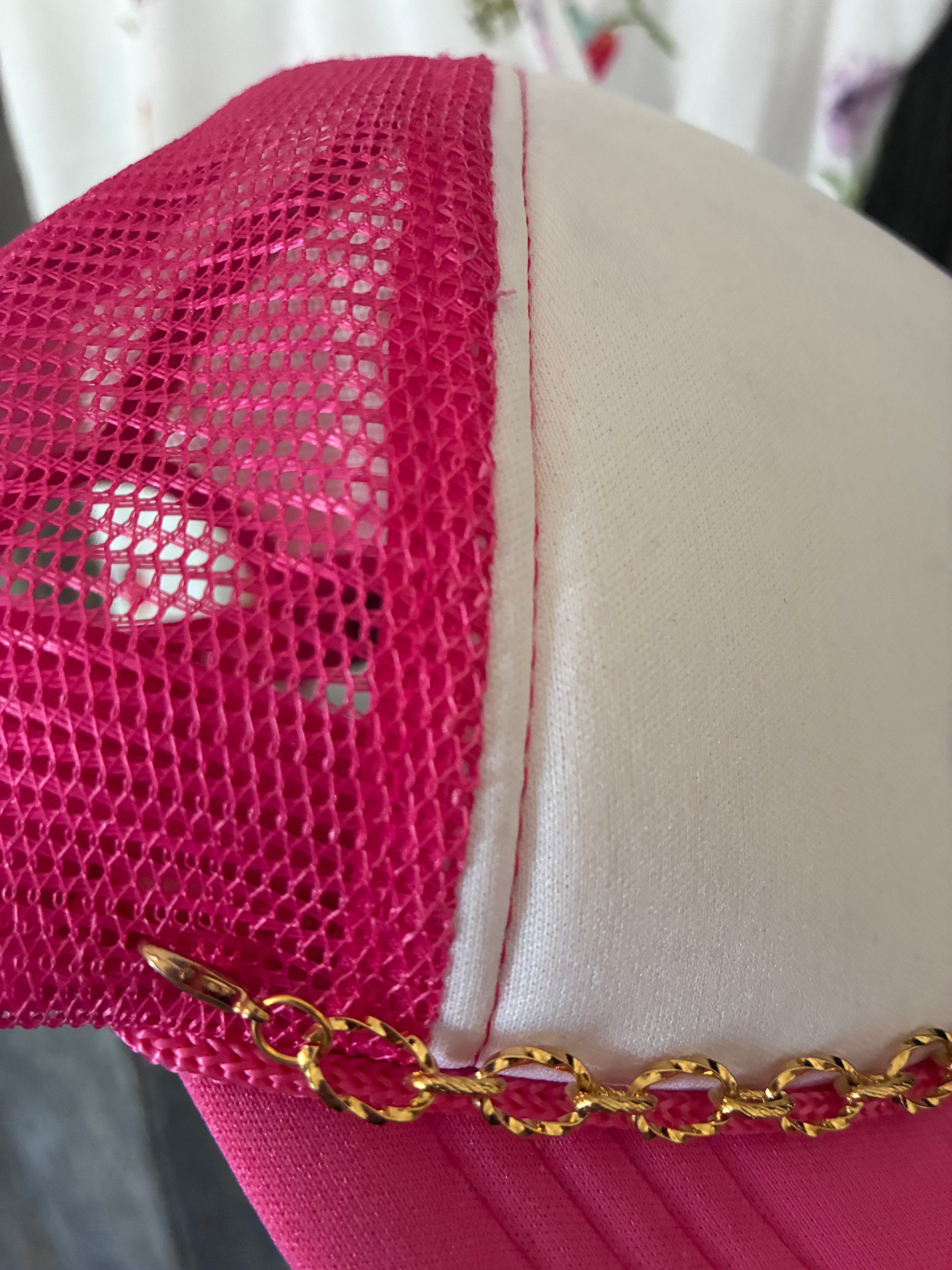 C.C. Hot Pink Trucker Hat – Take It Easy Smiley w/ Detachable Hat Chain