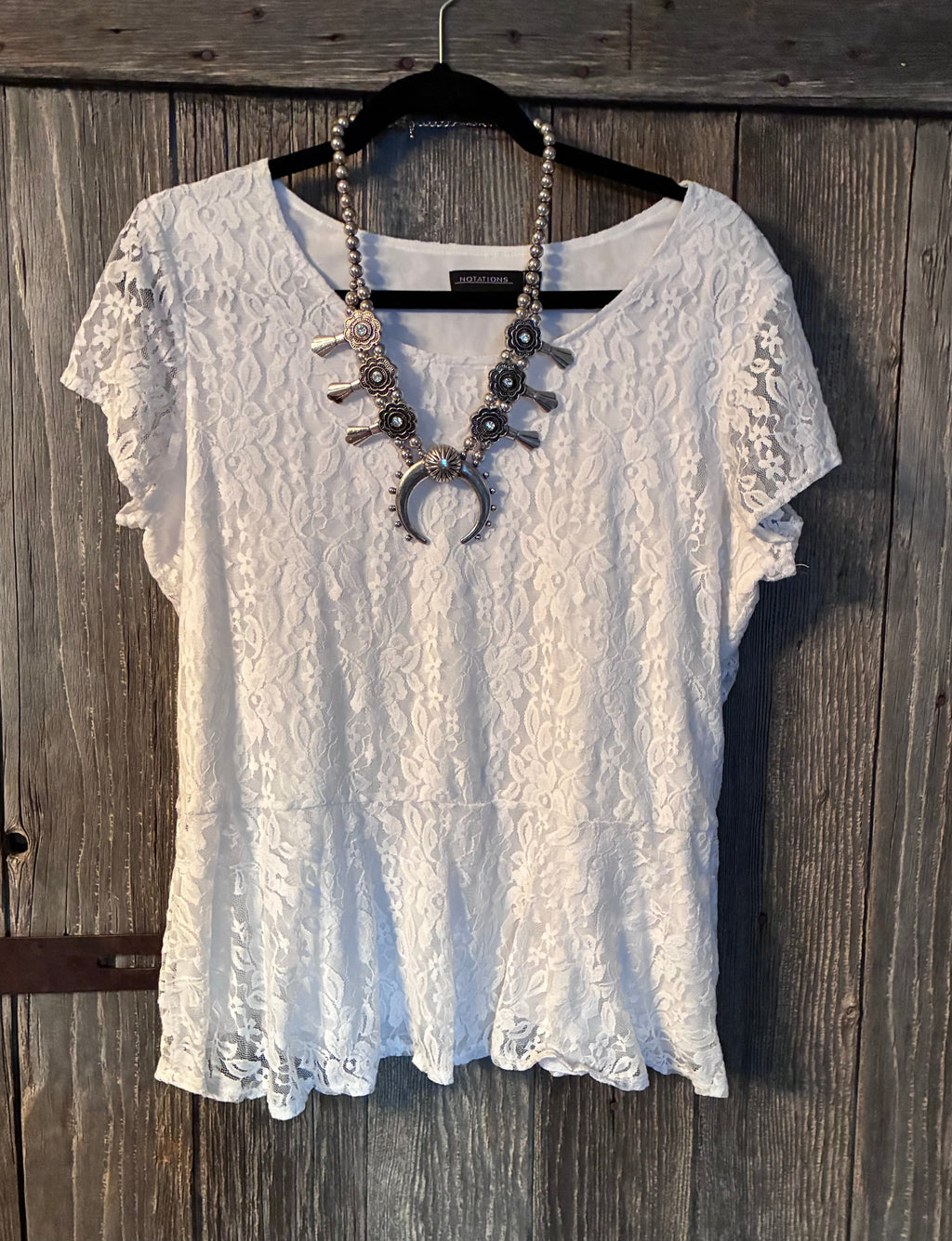 Notations White Lace Peplum Top | Size XL