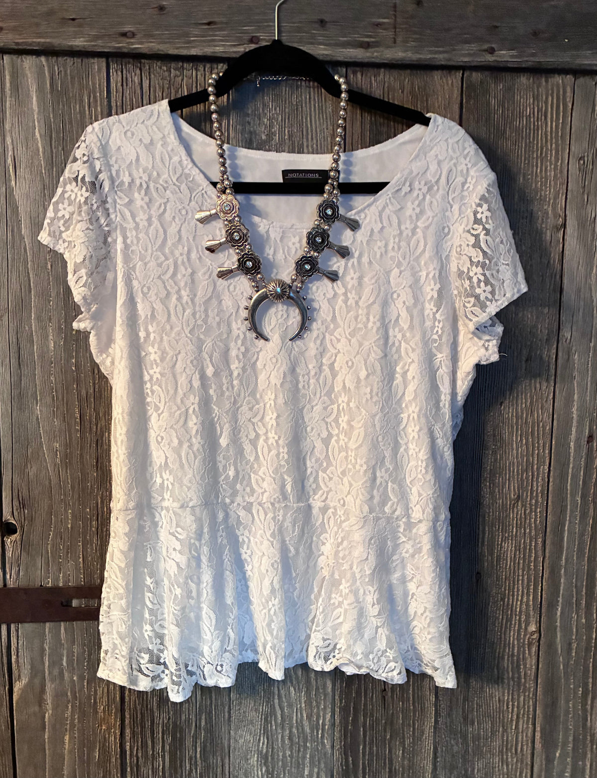 Notations White Lace Peplum Top | Size XL