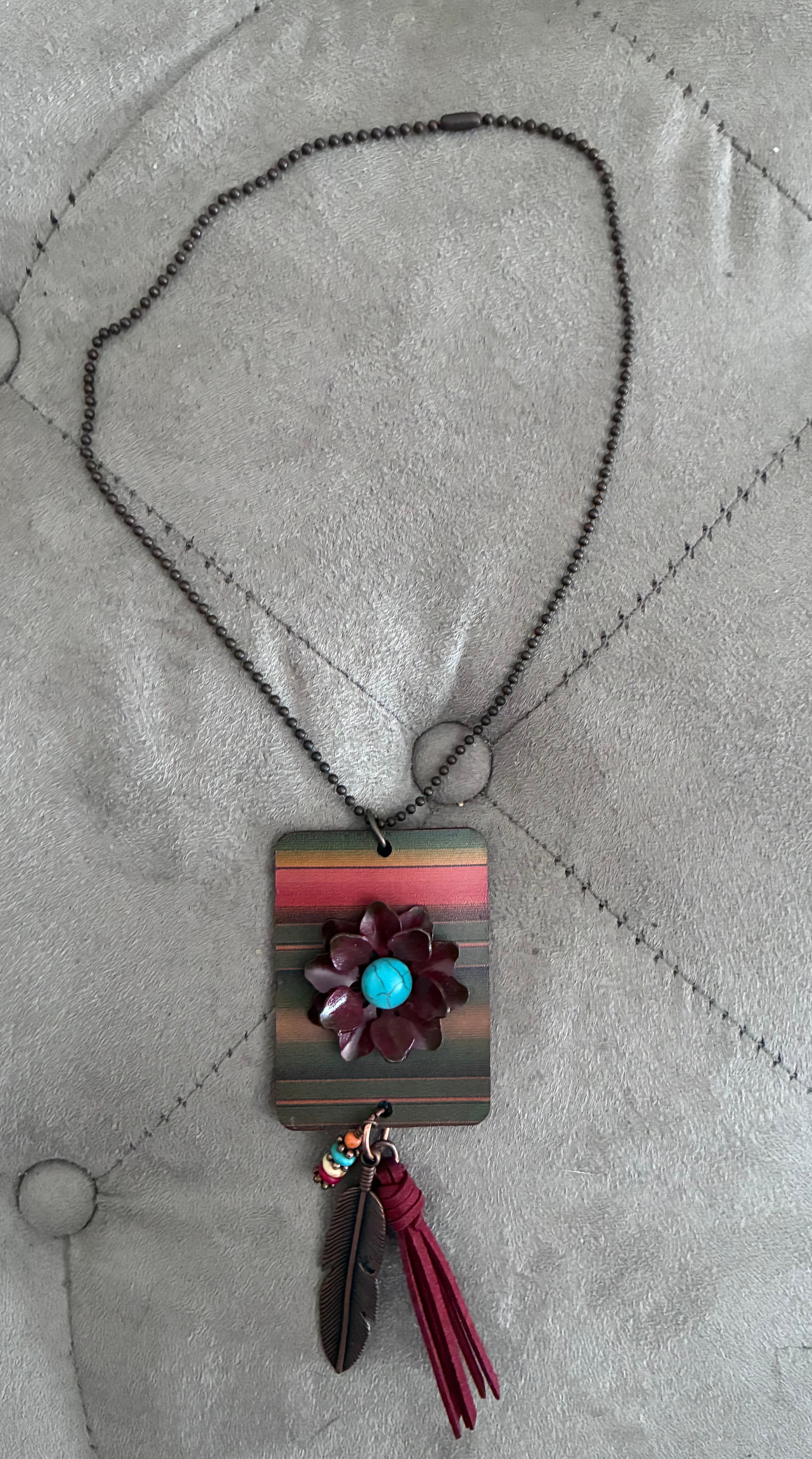 Boho Necklace Set – Beaded Strand & Serape Pendant