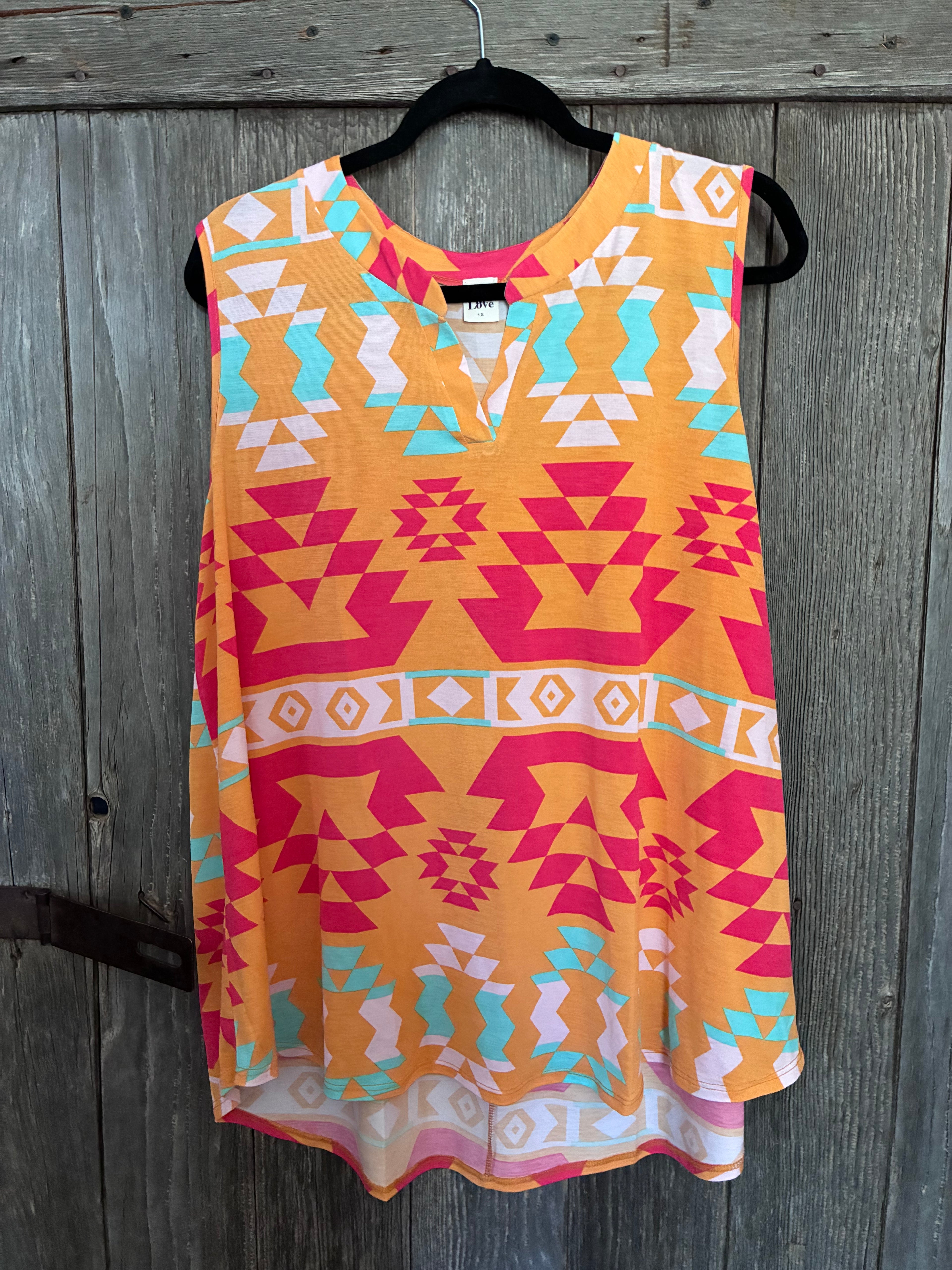 Sew In Love Aztec Print Tank Top-Size 1X