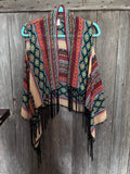 Wrangler Aztec Multicolored Fringe Vest-Size L