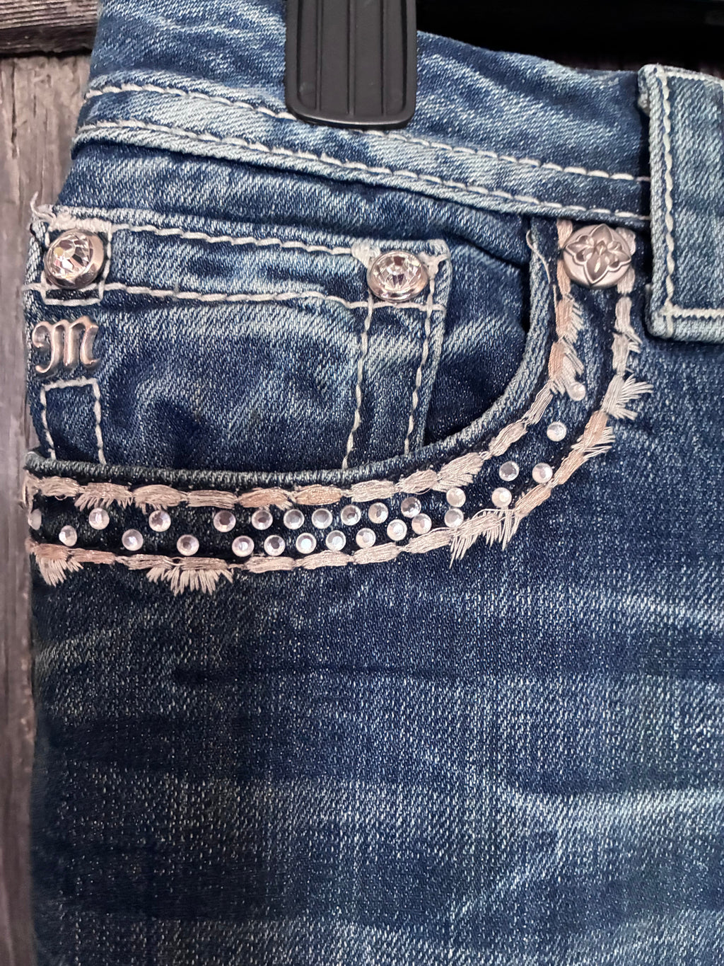 Miss Me Easy Boot Cut Jeans | Size 31x33 | Rhinestone & Studded Detail