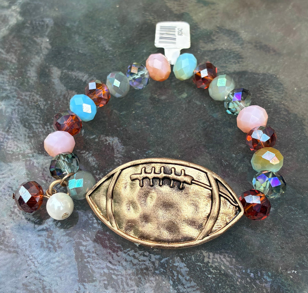 Gold Football Beaded Stretch Bracelet