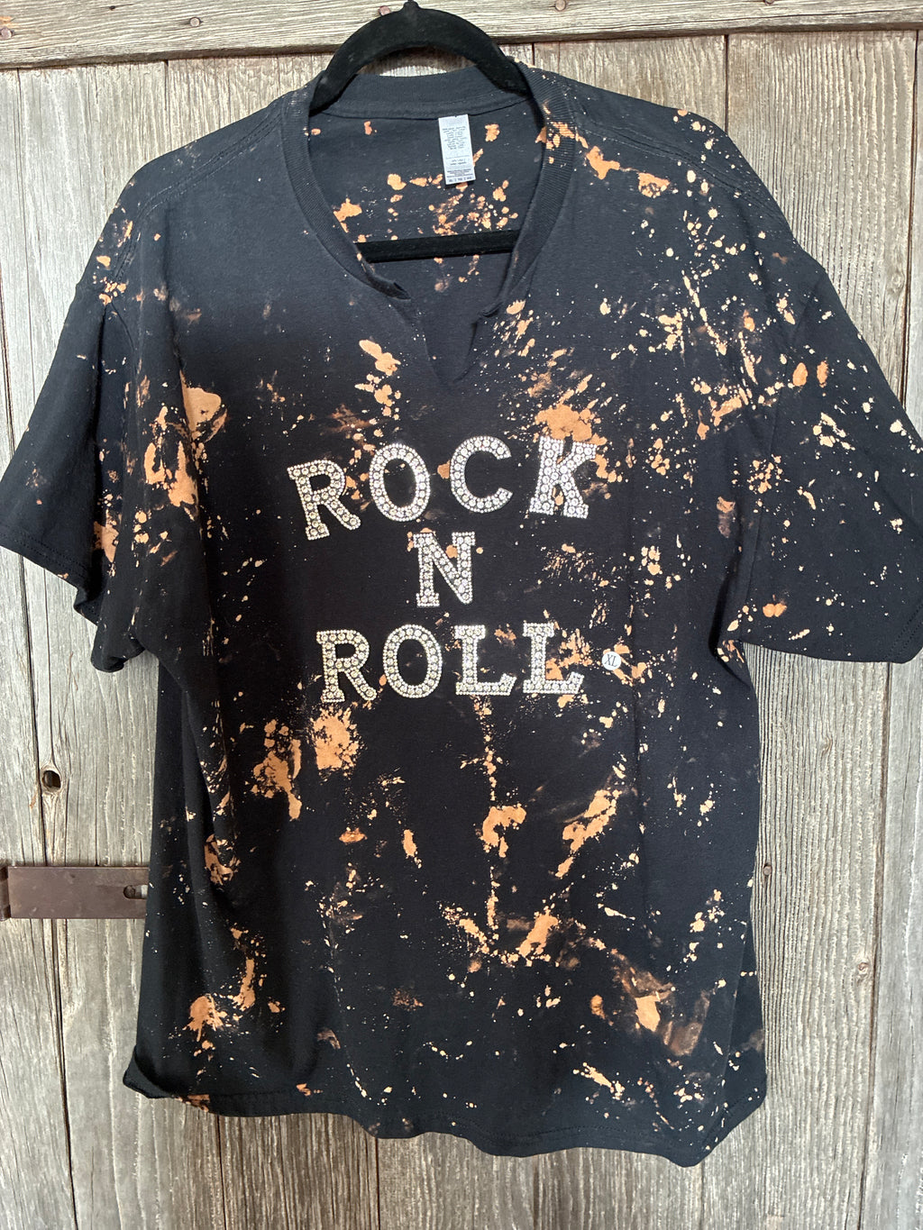 Rock N Roll Rhinestone Bleach Splatter Tee — Size XL