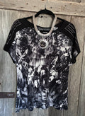 Brittany Black Abstract Print Embellished Top Size Large