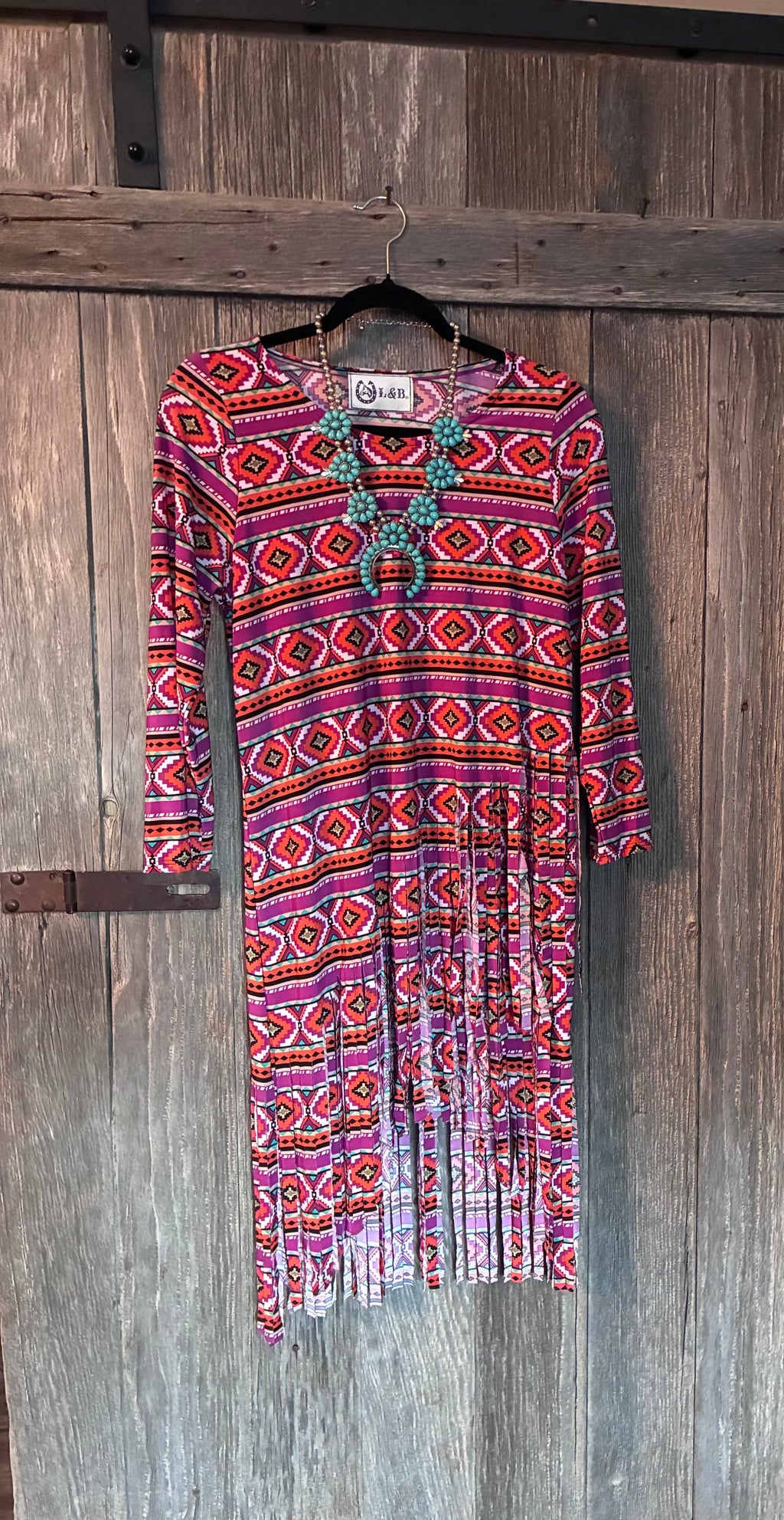 L&B Aztec Fringe Tunic — Size Large