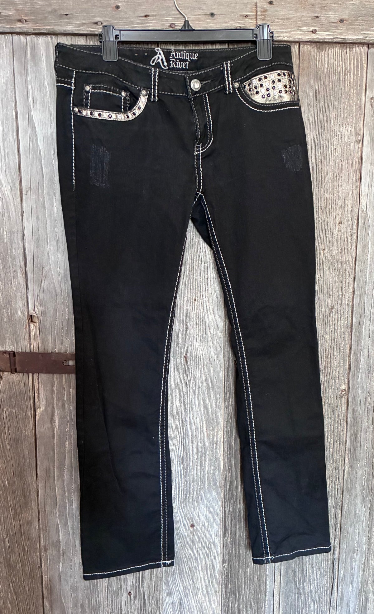 Antique Rivet Black Rhinestone Studded Jeans | Size 15/34