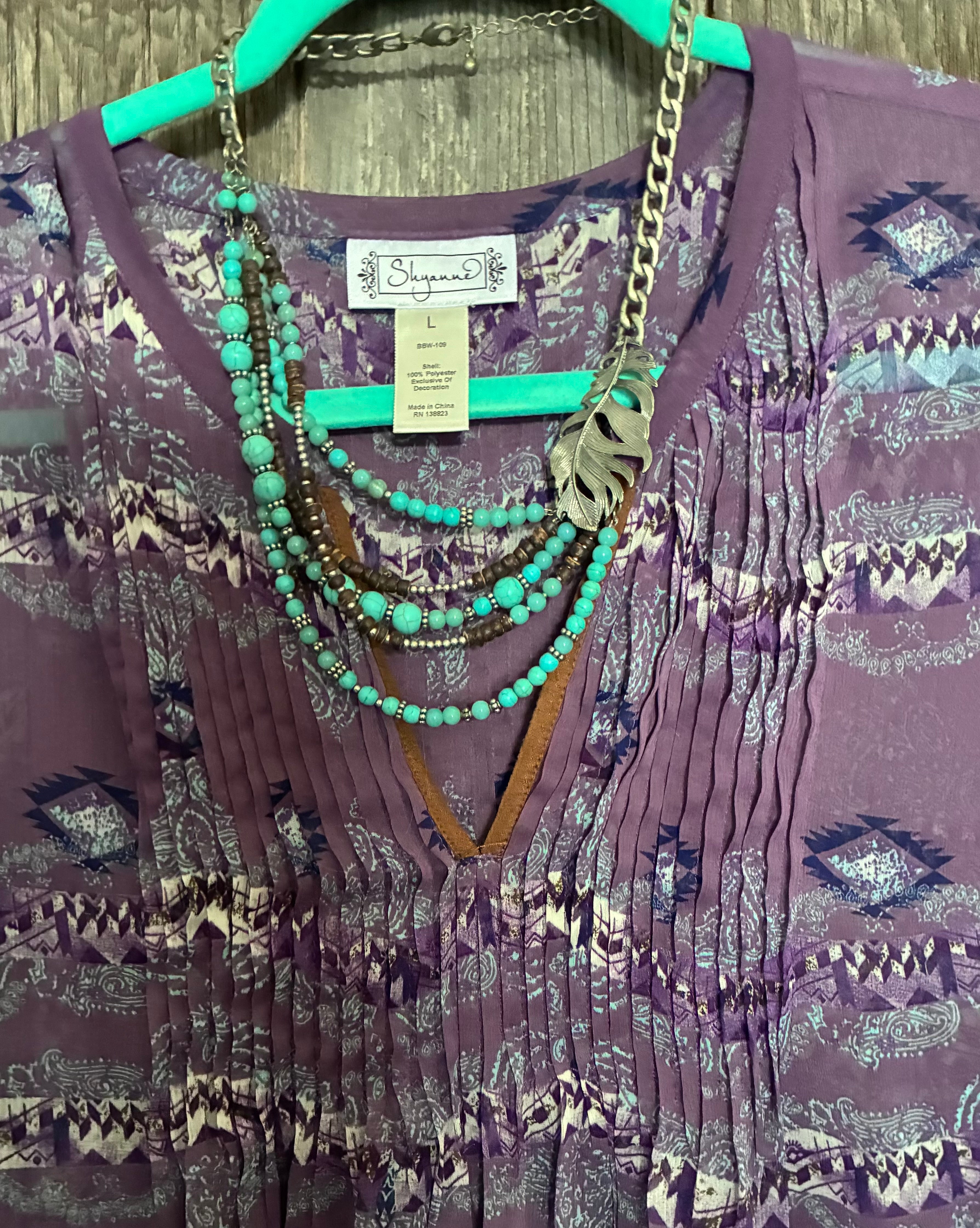 Turquoise Multi-Strand Beaded Feather Necklace