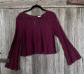 Eyeshadow Floral Lace Bell Sleeve Crop Top | Size L | Burgundy