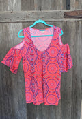 Turquoise Haven Cold Shoulder Boho Top – XL