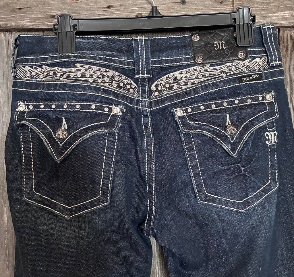 Miss Me Jeans angel wing rhinestone back pocket detail