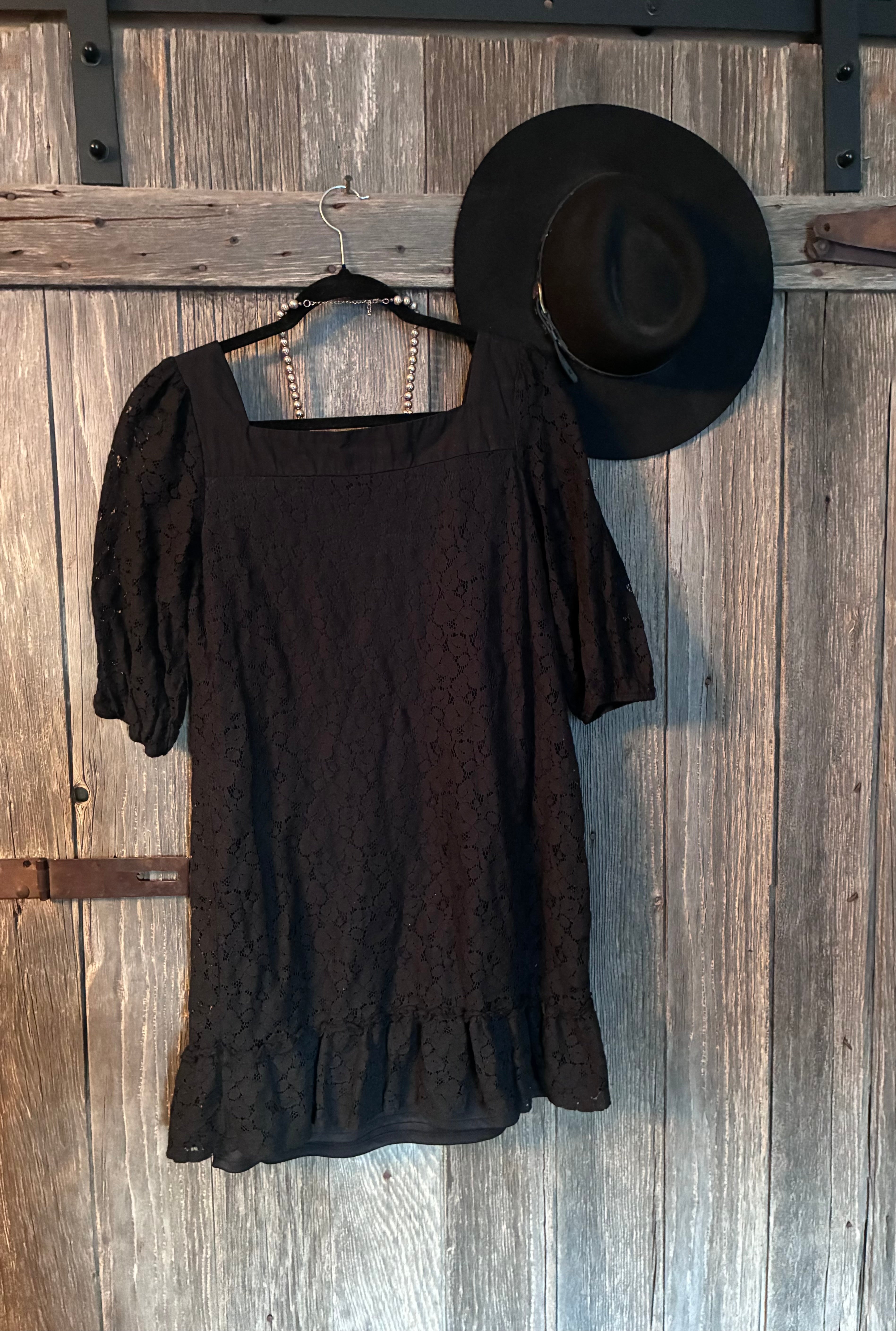 AGB Black Lace Puff Sleeve Mini Dress | Size 8 | Boho Western Date Night