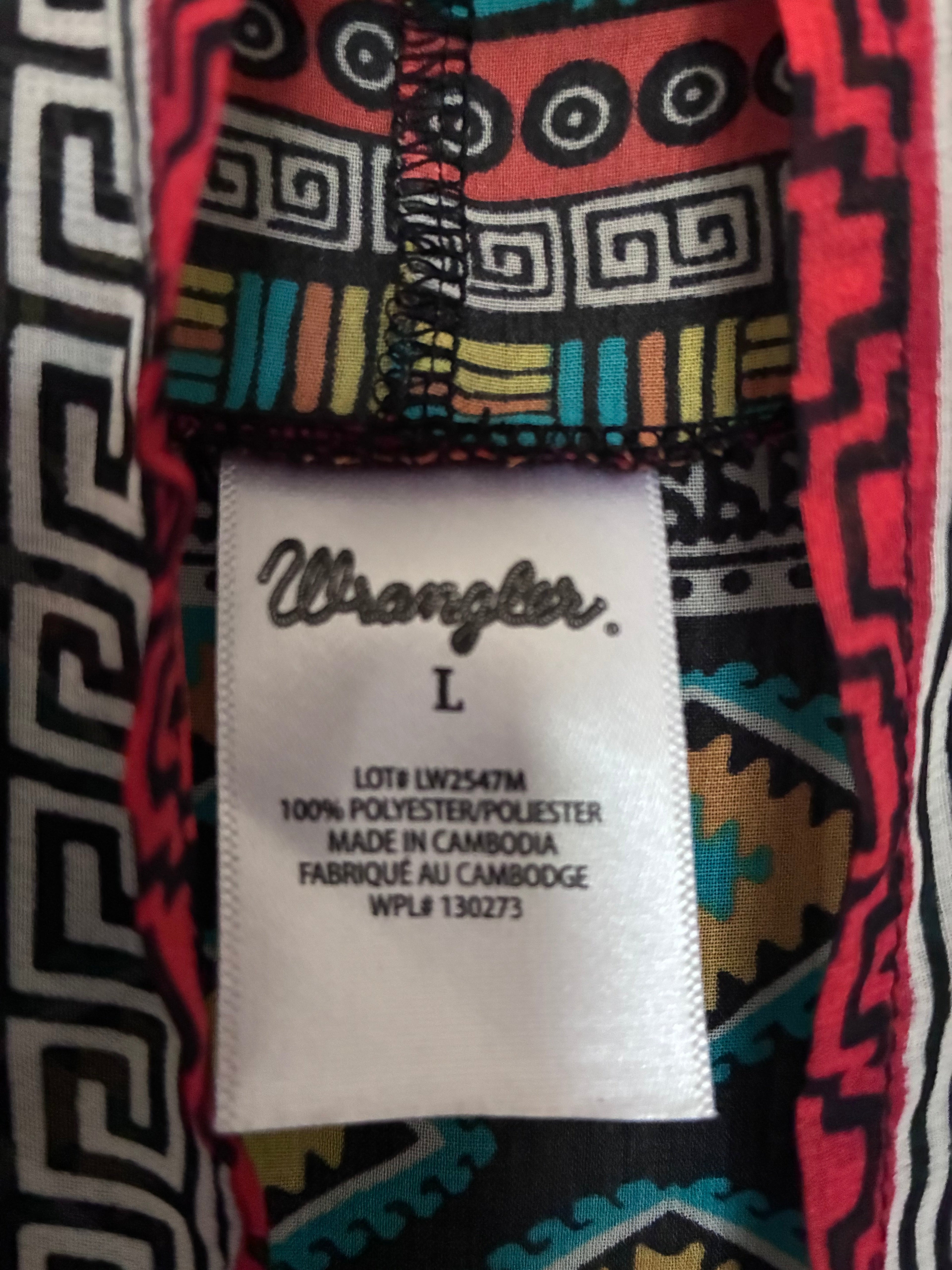 Wrangler Aztec Multicolored Fringe Vest-Size L