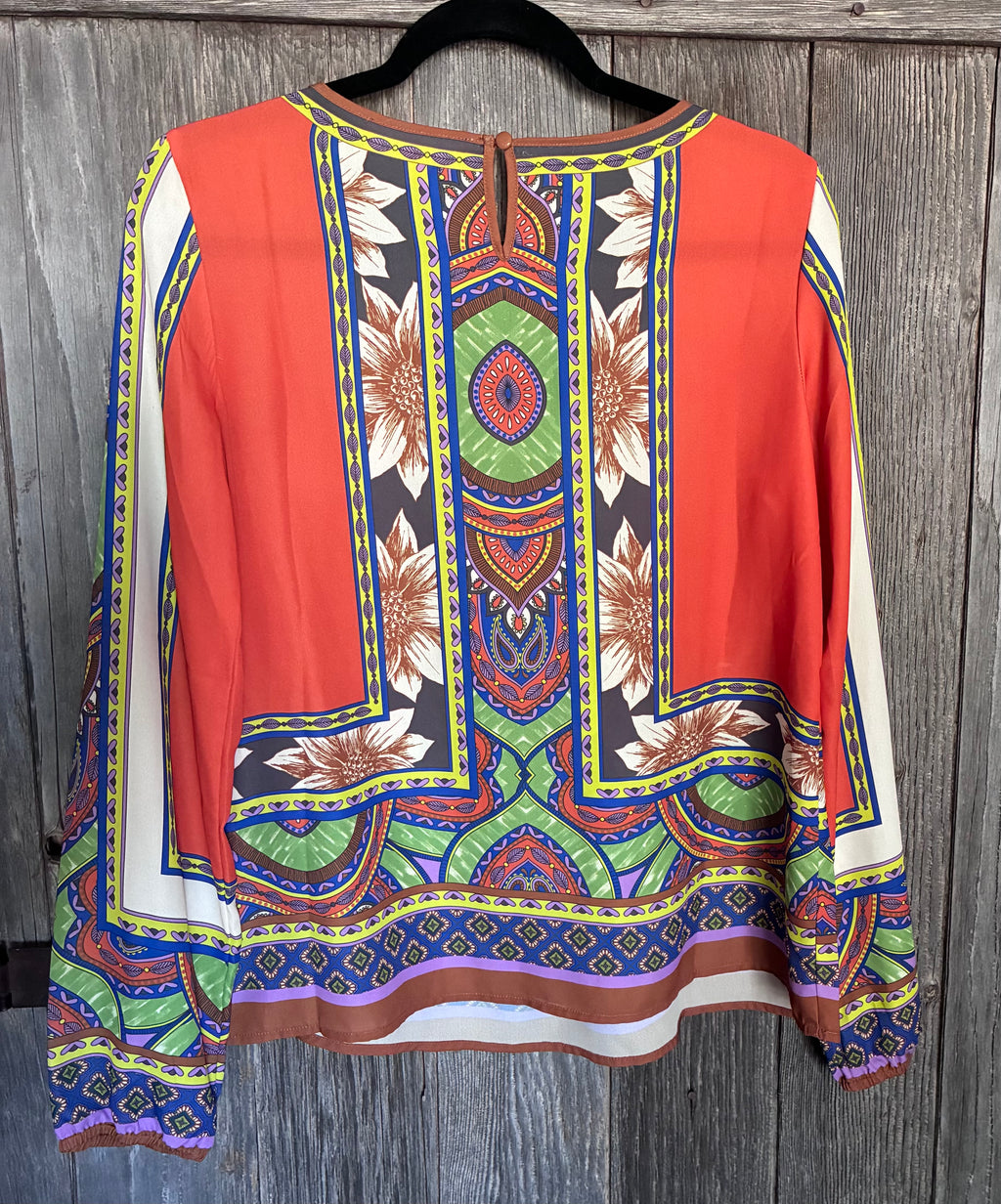 Peachpuff USA Tribal Print Lotus Boho Blouse