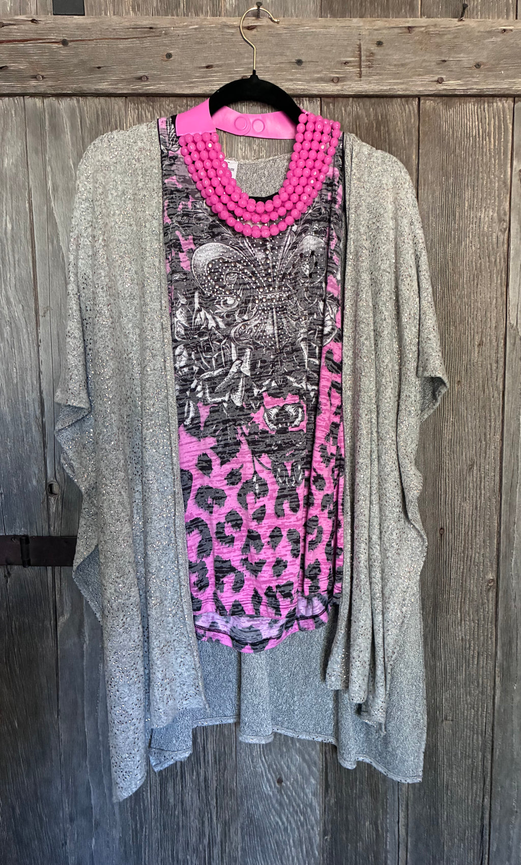 Gray Rose Gold Metallic Fleck Kimono Wrap