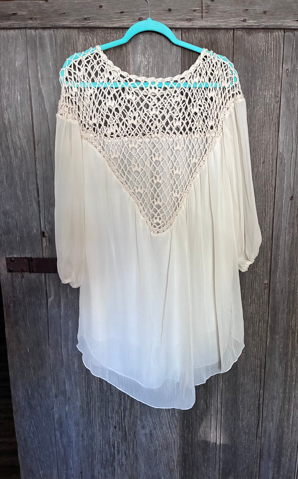 Glamour Defined Crochet Yoke Boho Top – L