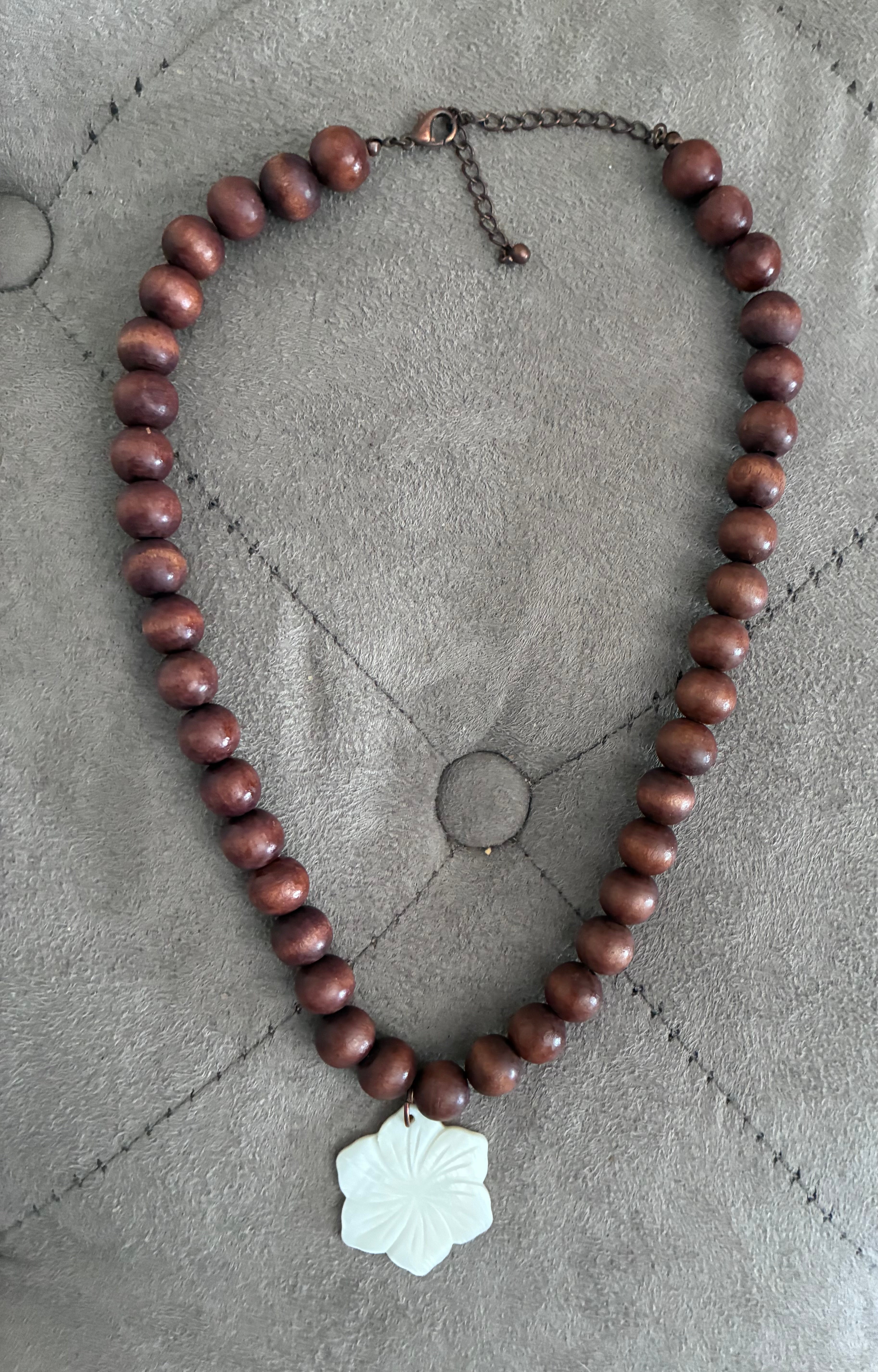 Wood Bead & Mother of Pearl Flower