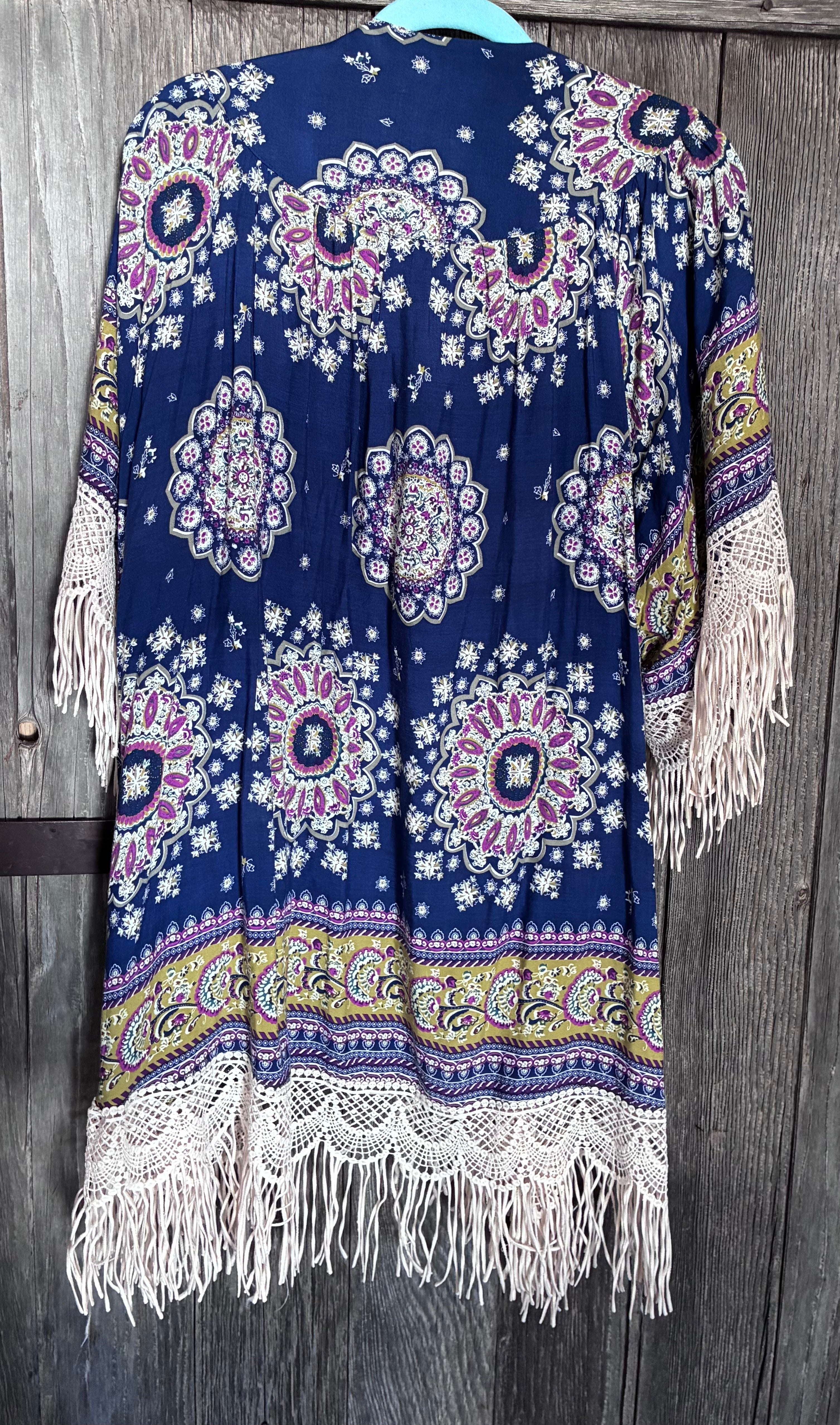 Umgee USA Boho Crochet Fringe Kimono Cardigan