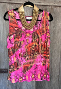 Dressbarn Pink Animal Print Ruffle Front Sleeveless Top