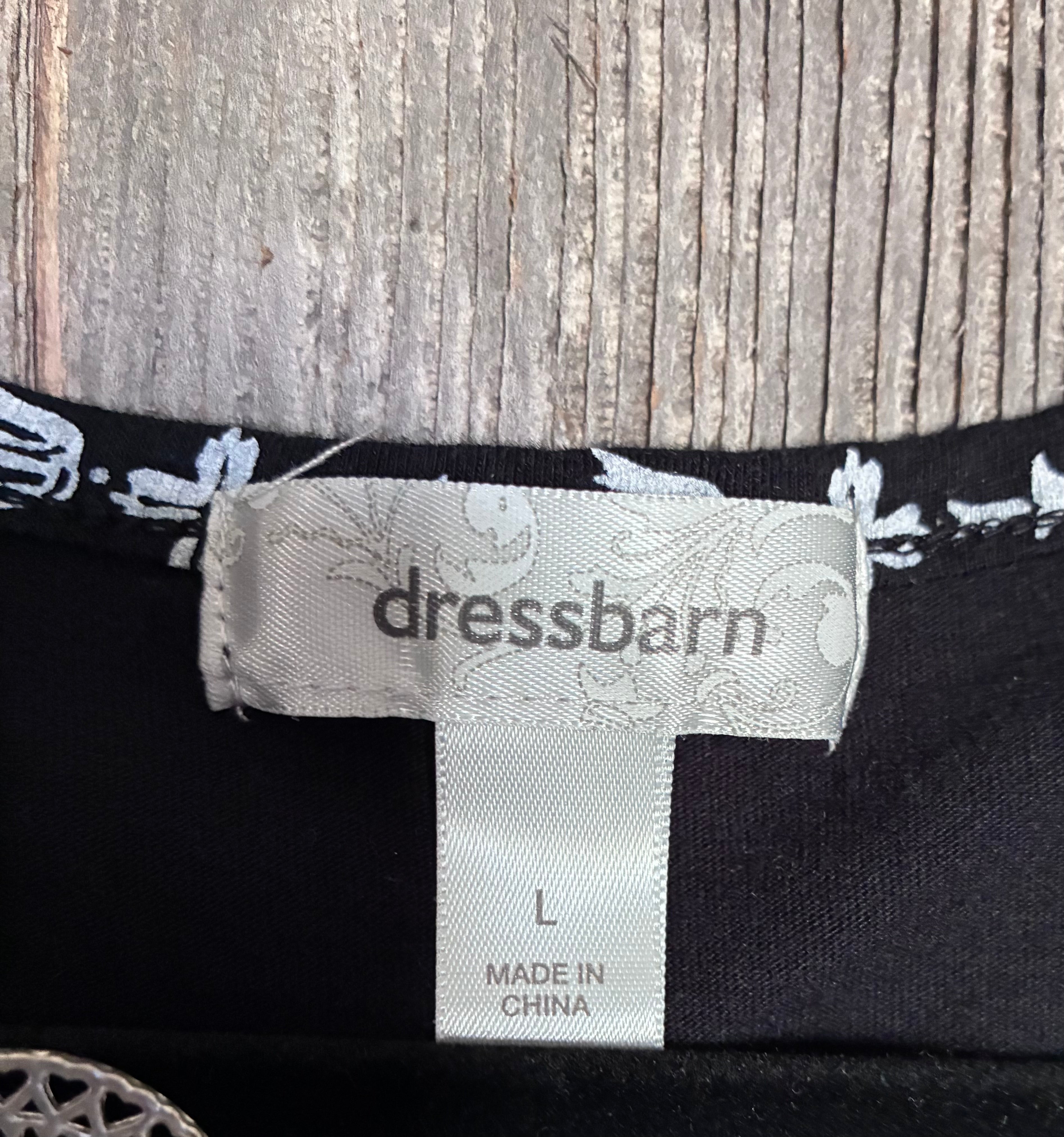 Dressbarn Black White Floral Scroll Surplice Smocked Waist Top Size Large