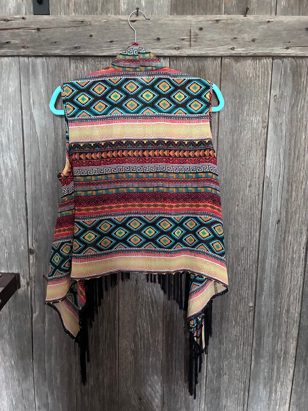 Wrangler Aztec Multicolored Fringe Vest-Size L
