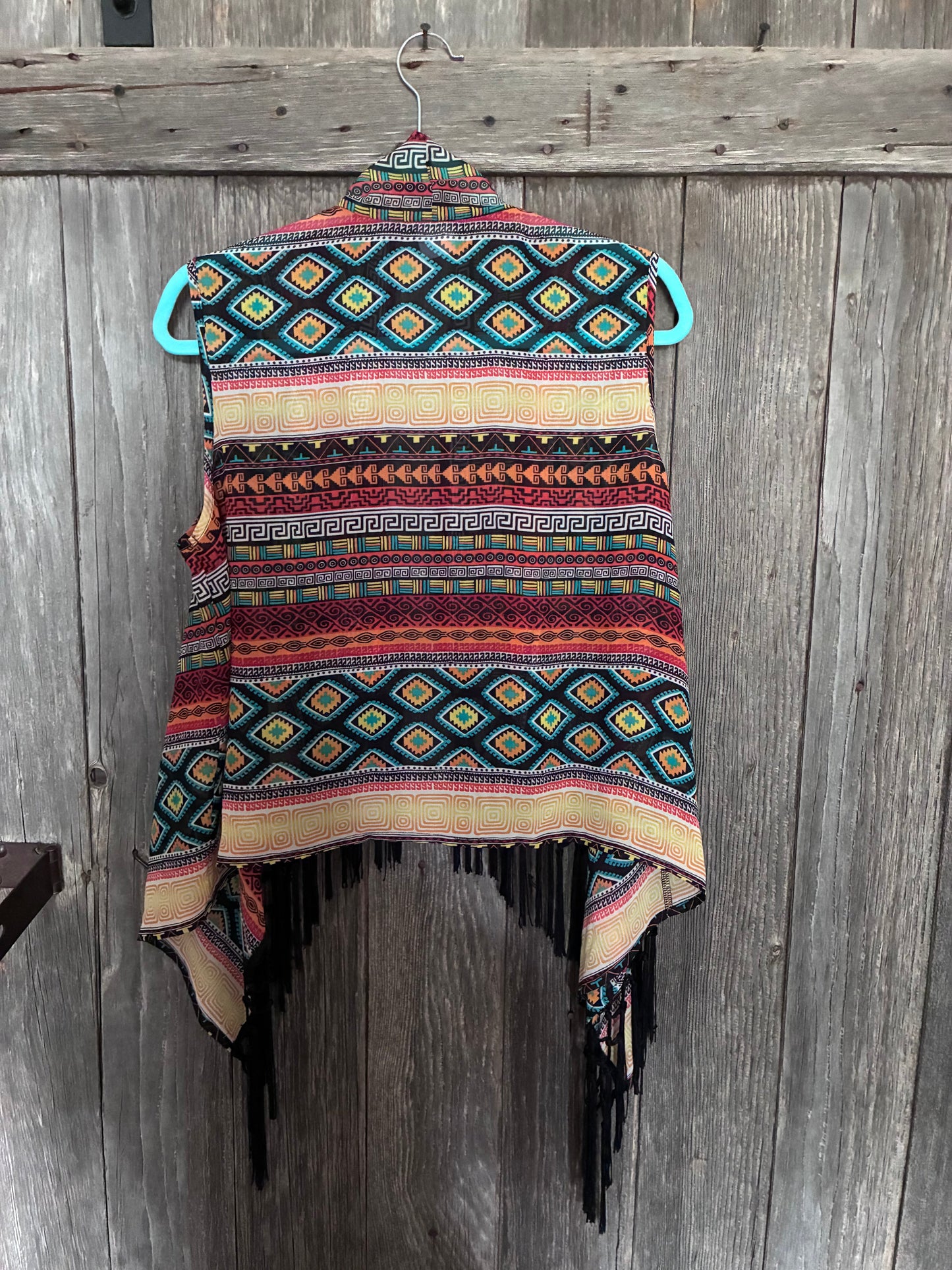 Wrangler Aztec Multicolored Fringe Vest