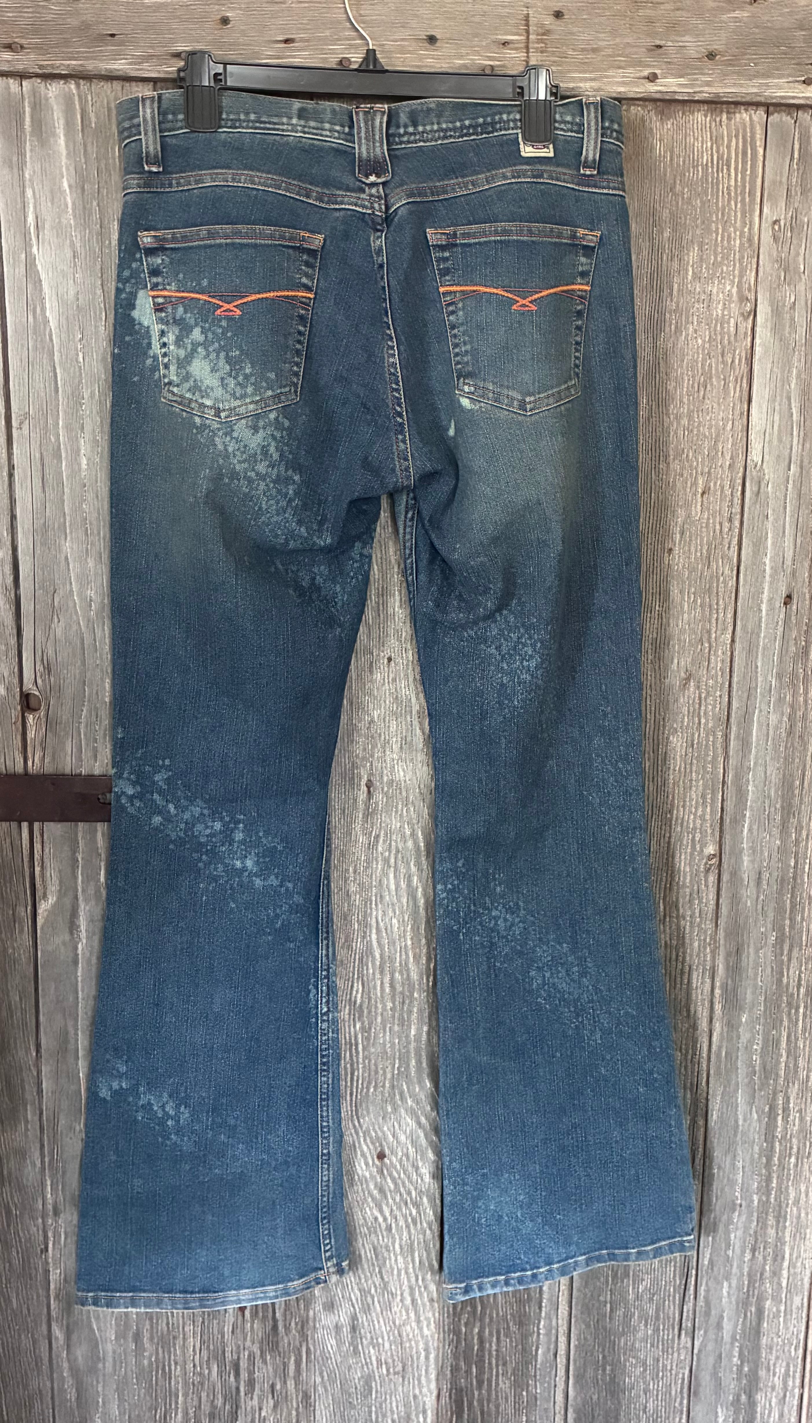 Cruel Girl Low Rise Bootcut Jeans – Bleach Splatter Rose Graphic – Size 11 Long