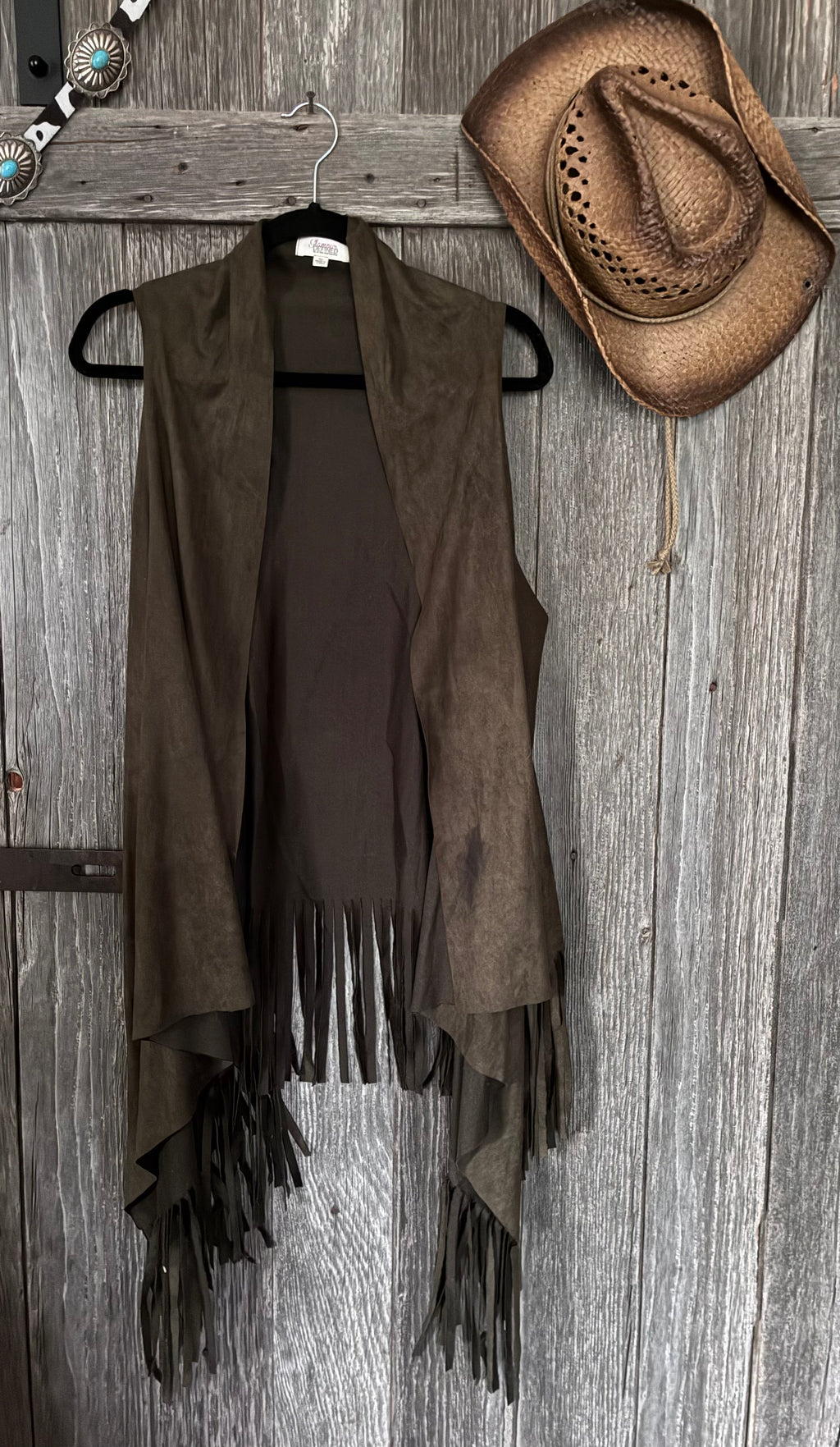 Glamour Defined Faux Suede Fringe Vest | Size XL | Olive