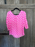 Pink Chevron 3/4 Sleeve Blouse – L