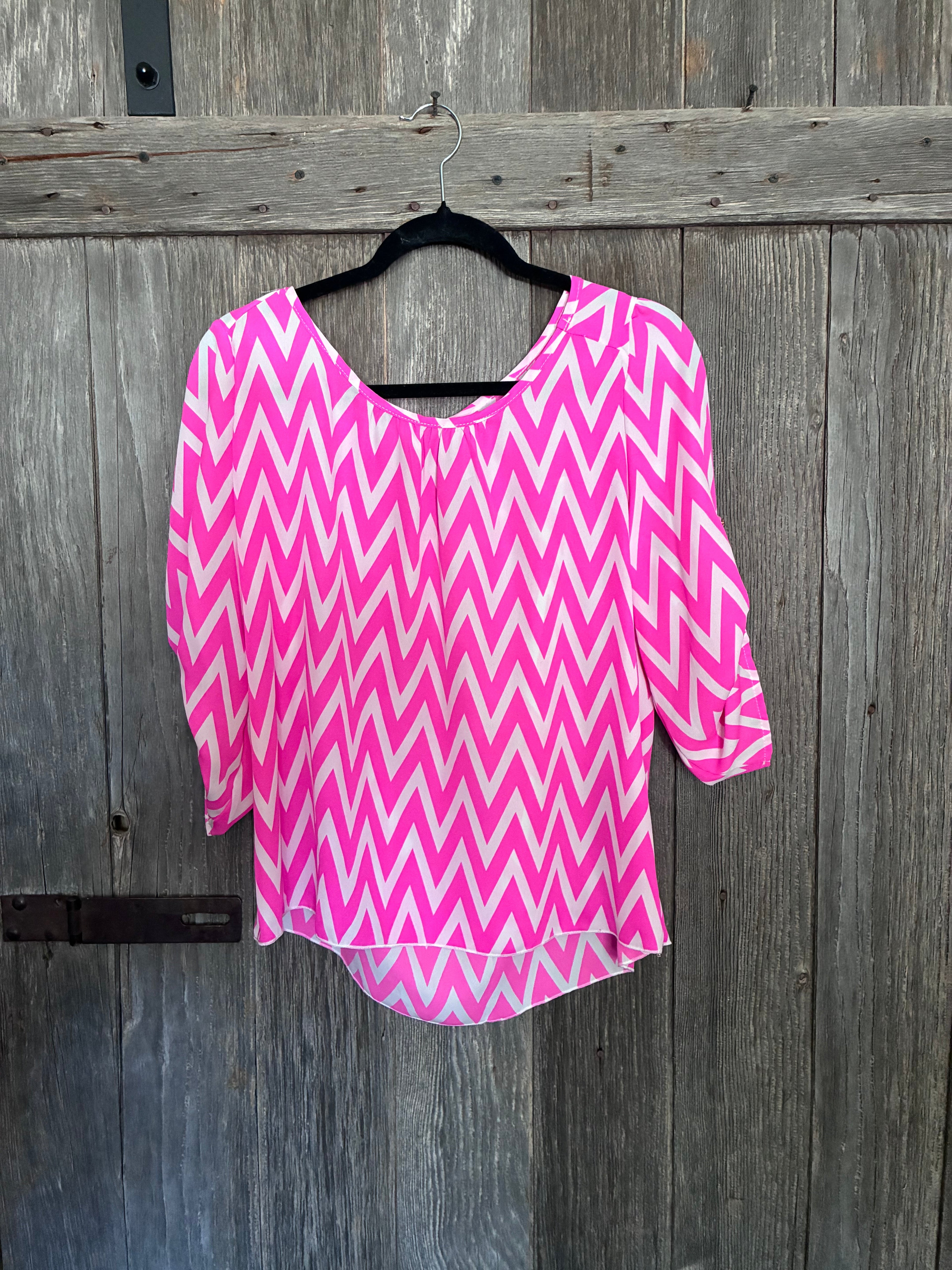 Pink Chevron 3/4 Sleeve Blouse – L
