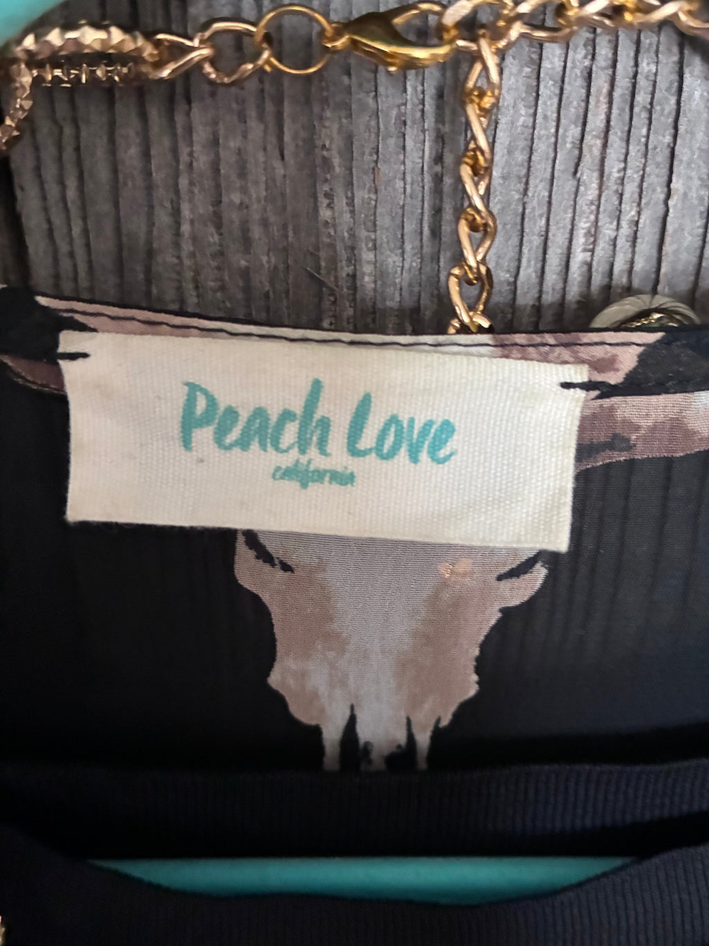 Peach Love California Bull Skull & Cactus Kimono Cardigan – Black (S)